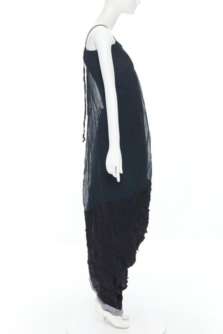 Women's YOHJI YAMAMOTO rare 1995 shibori dyed green black deconstructed dress S For Sale