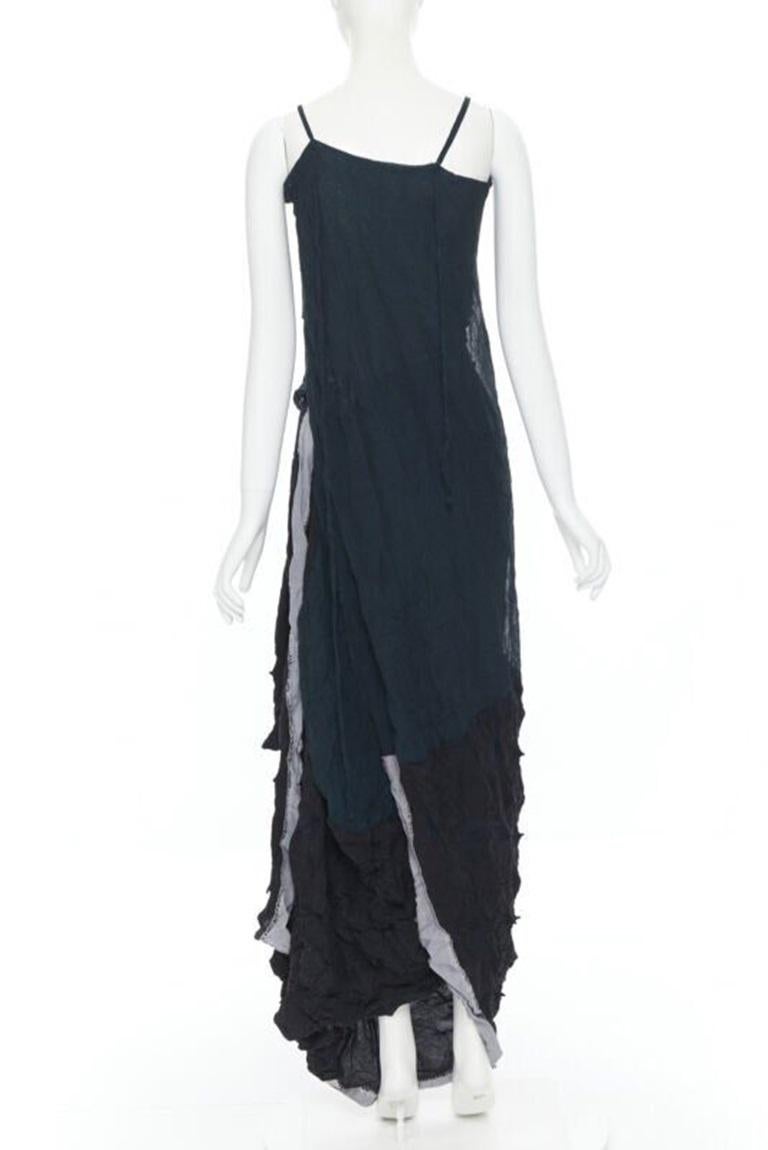 YOHJI YAMAMOTO rare 1995 shibori dyed green black deconstructed dress S For Sale 1