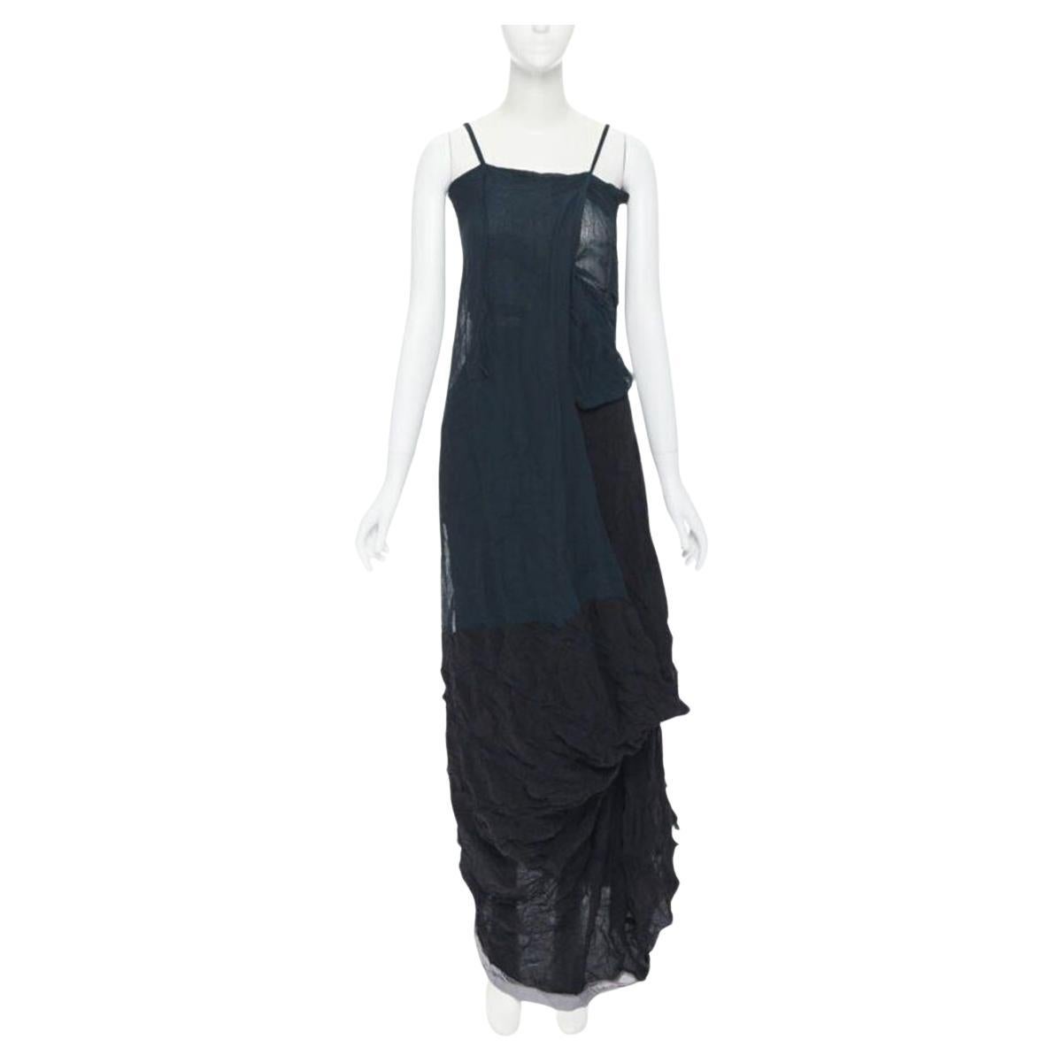YOHJI YAMAMOTO rare 1995 shibori dyed green black deconstructed dress S For Sale
