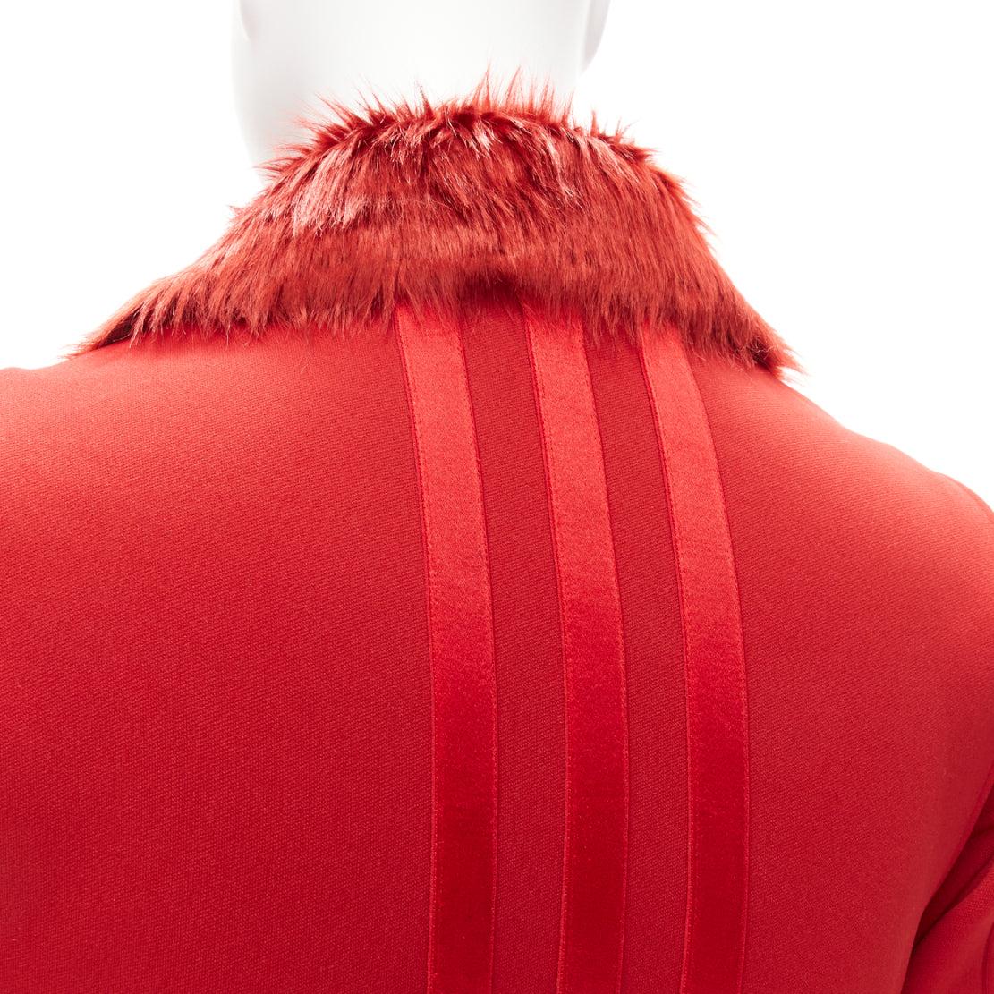 YOHJI YAMAMOTO red faux fur collar 3 stripes belted cropped biker jacket S For Sale 3
