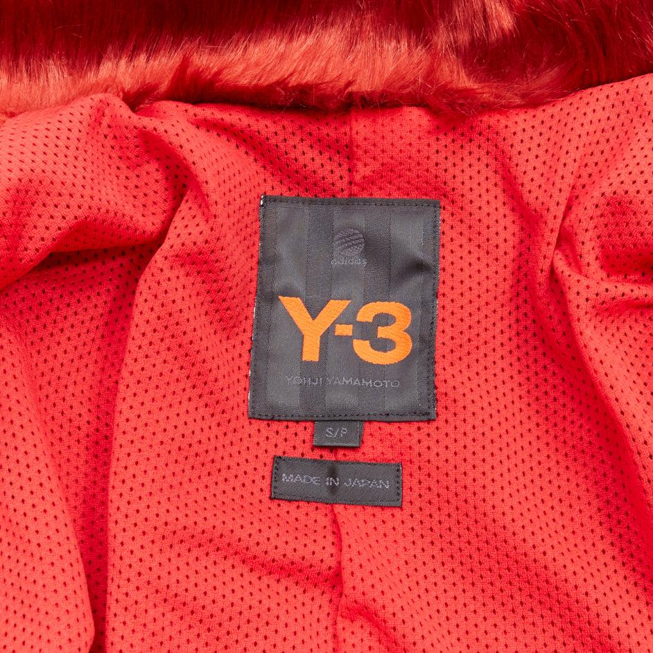 YOHJI YAMAMOTO red faux fur collar 3 stripes belted cropped biker jacket S For Sale 5