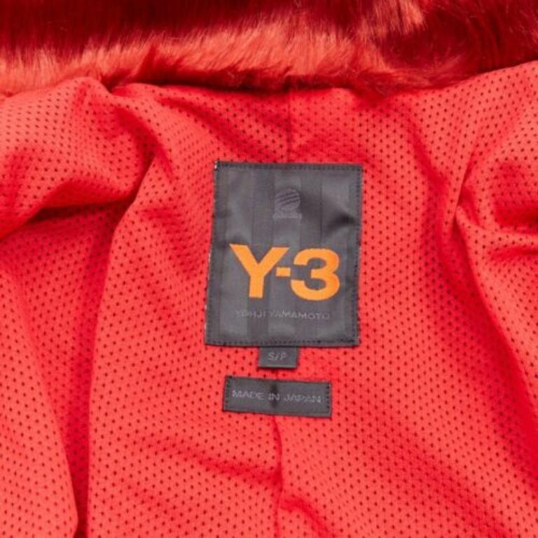 YOHJI YAMAMOTO red faux fur collar 3 stripes belted cropped biker jacket S For Sale 4