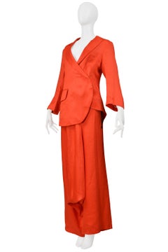 Yohji Yamamoto Red Linen Jacket And Harem Pants