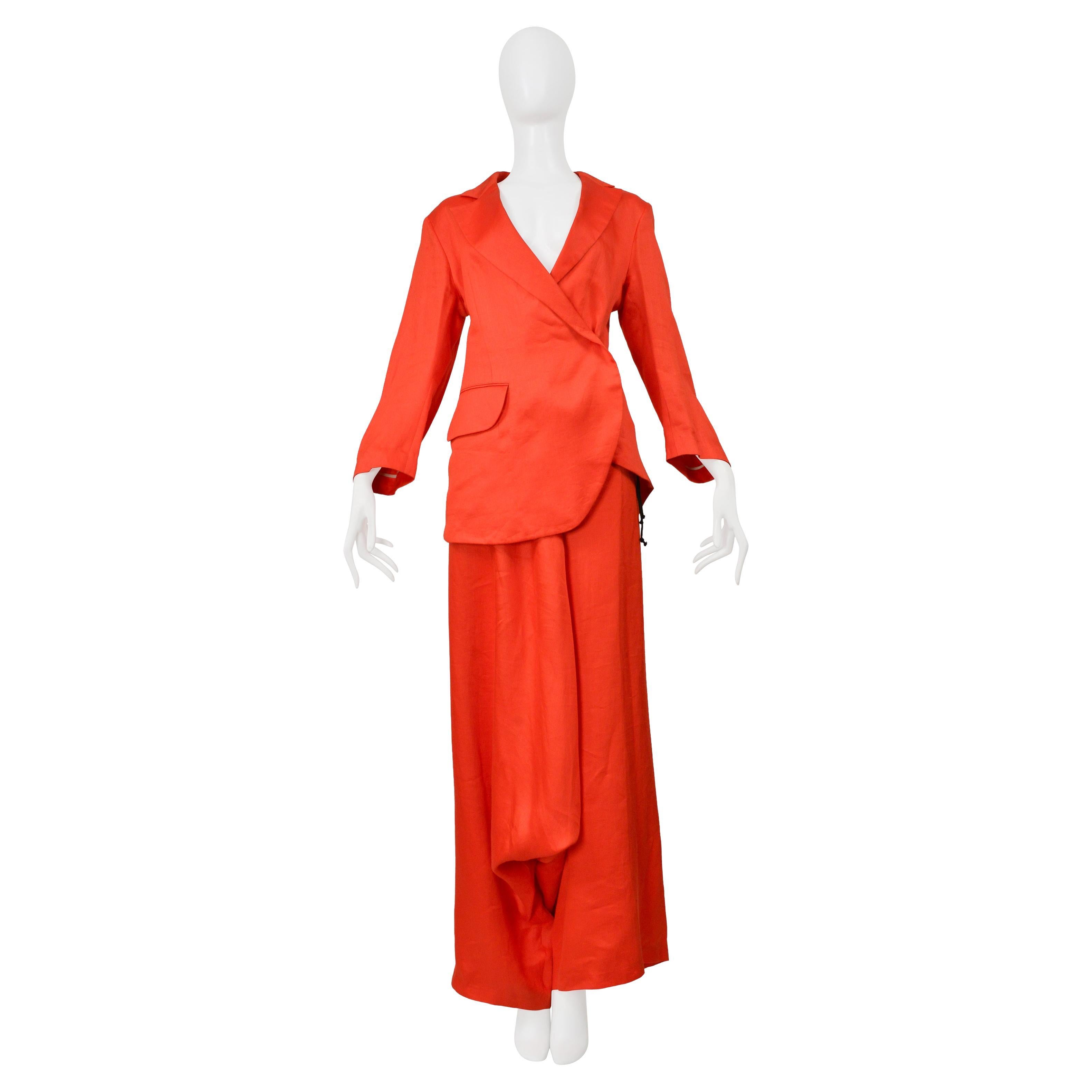 Yohji Yamamoto Red Linen Jacket And Harem Pants im Angebot