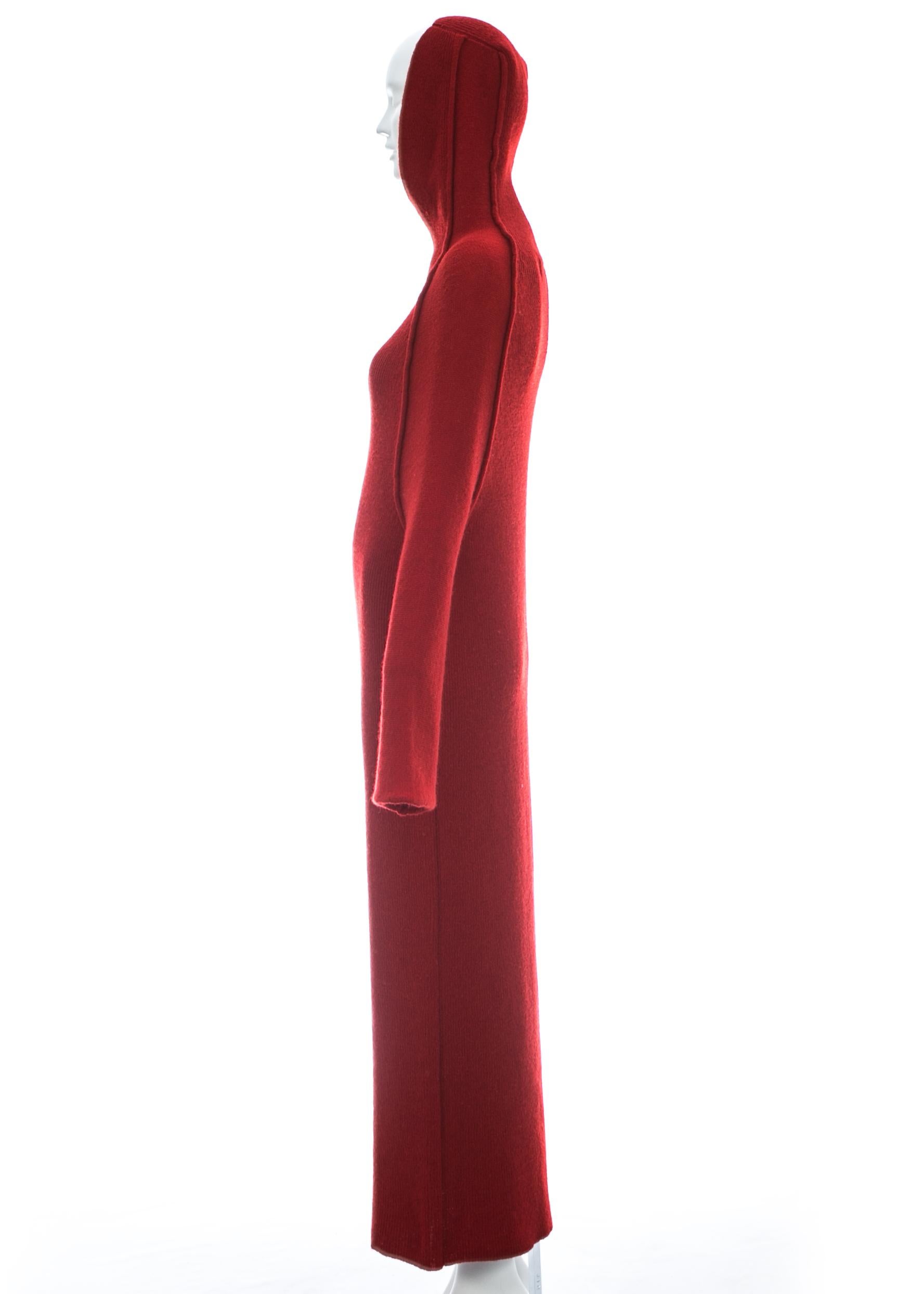 Yohji Yamamoto red wool hooded knitted maxi dress, c. 1990s For Sale 1