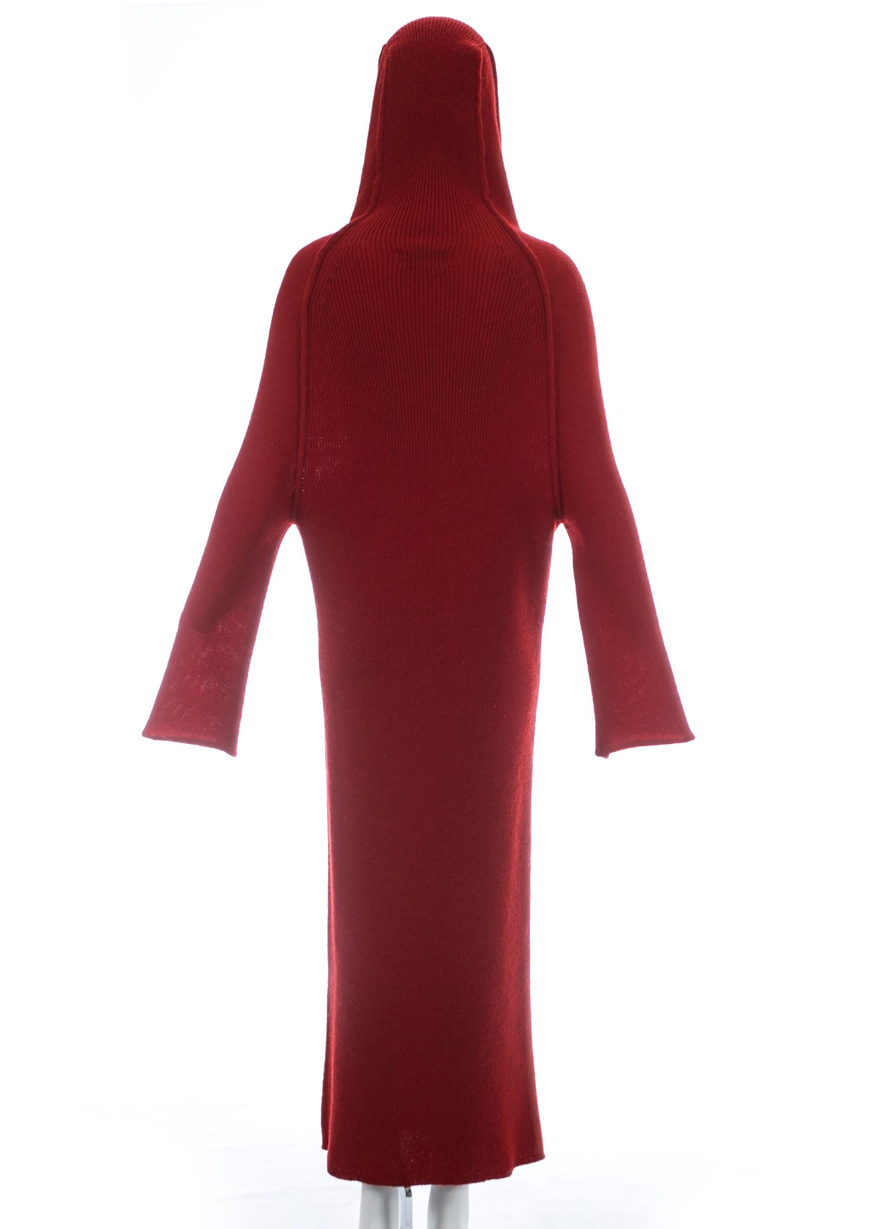 Yohji Yamamoto red wool hooded knitted maxi dress, c. 1990s For Sale 2