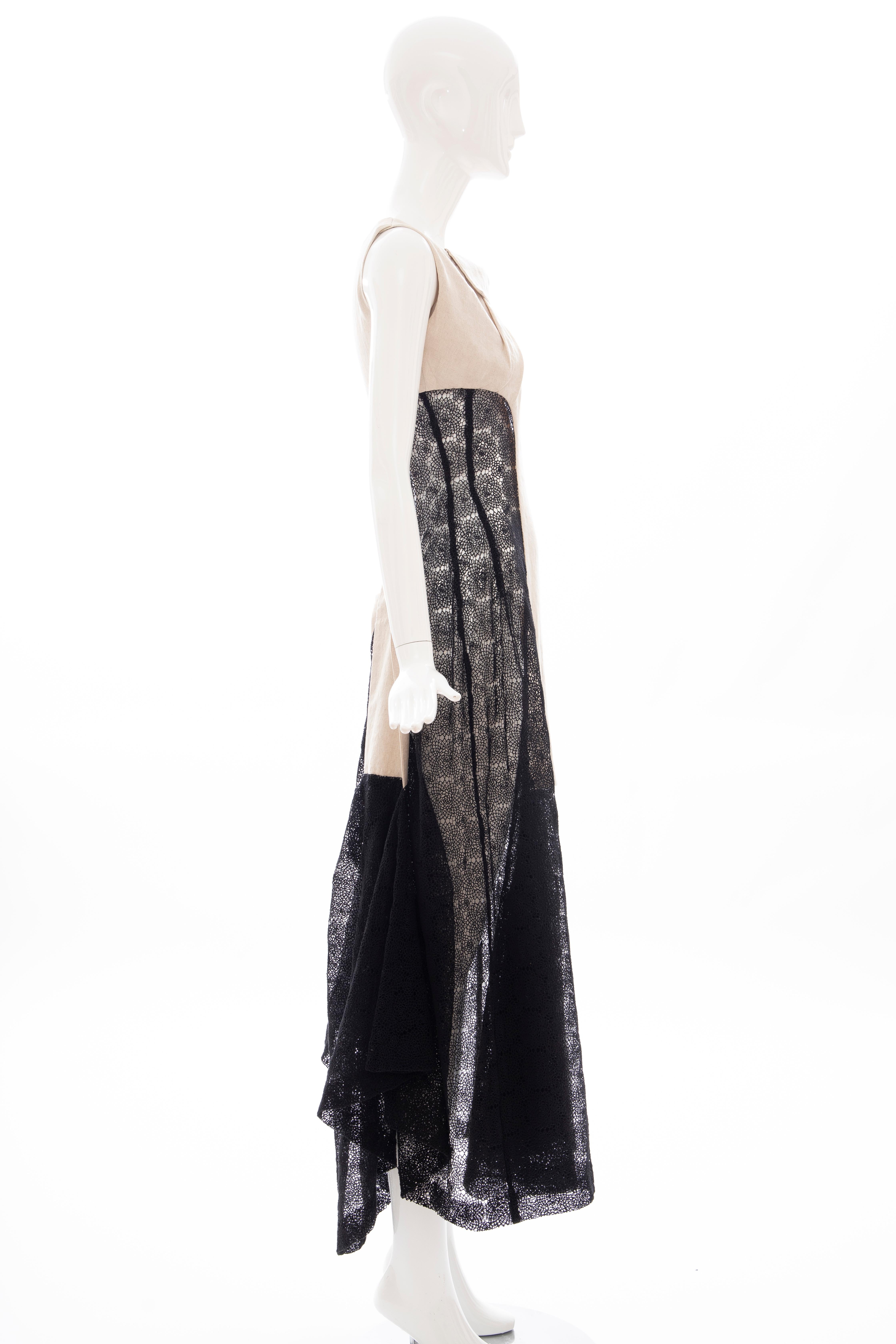 Yohji Yamamoto Runway Black Cotton Lace & Natural Linen Dress, Spring 2005 2