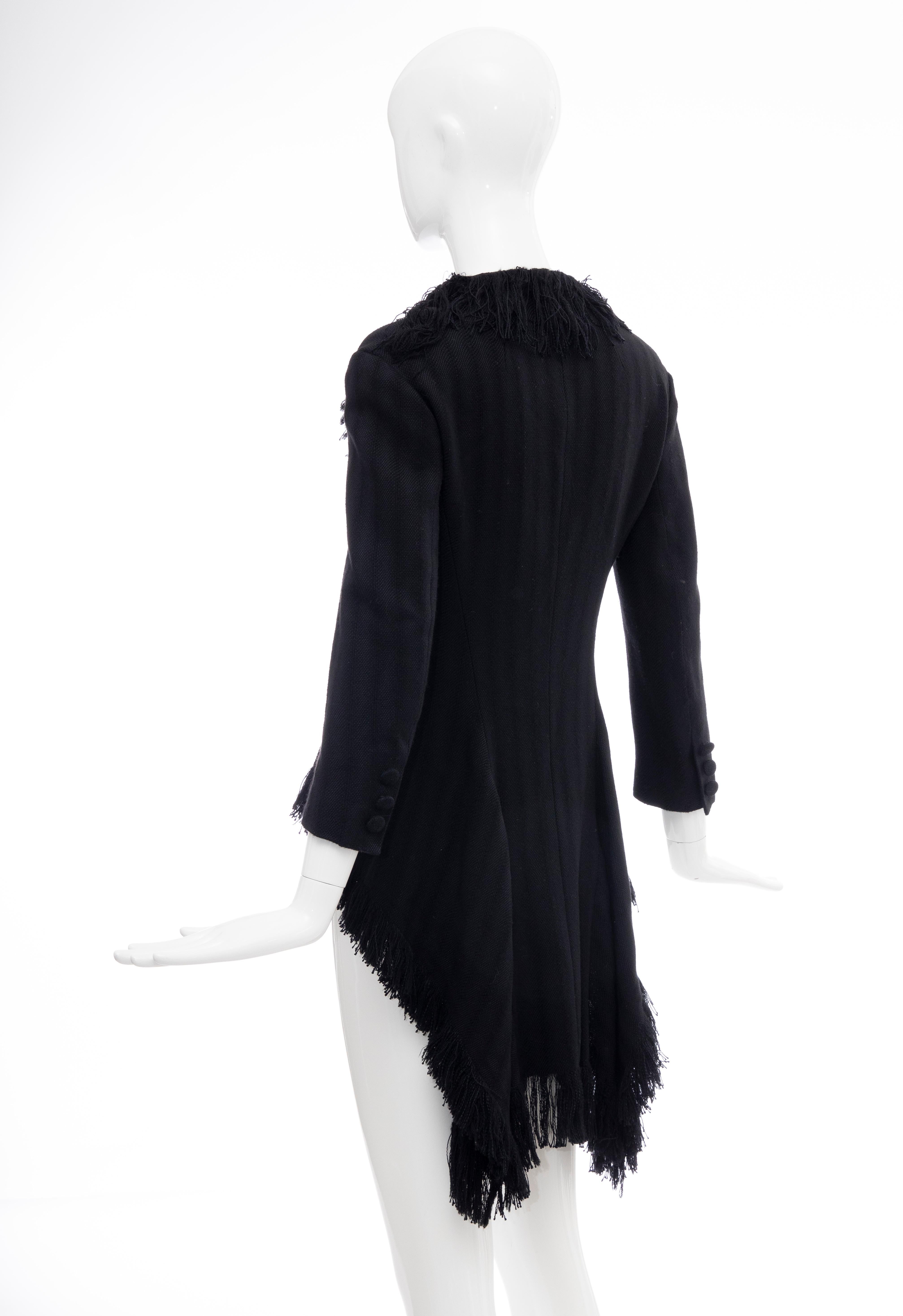 Yohji Yamamoto Runway Black Silk Wool Tweed Fringe Cutaway Jacket, Fall 2013 For Sale 6