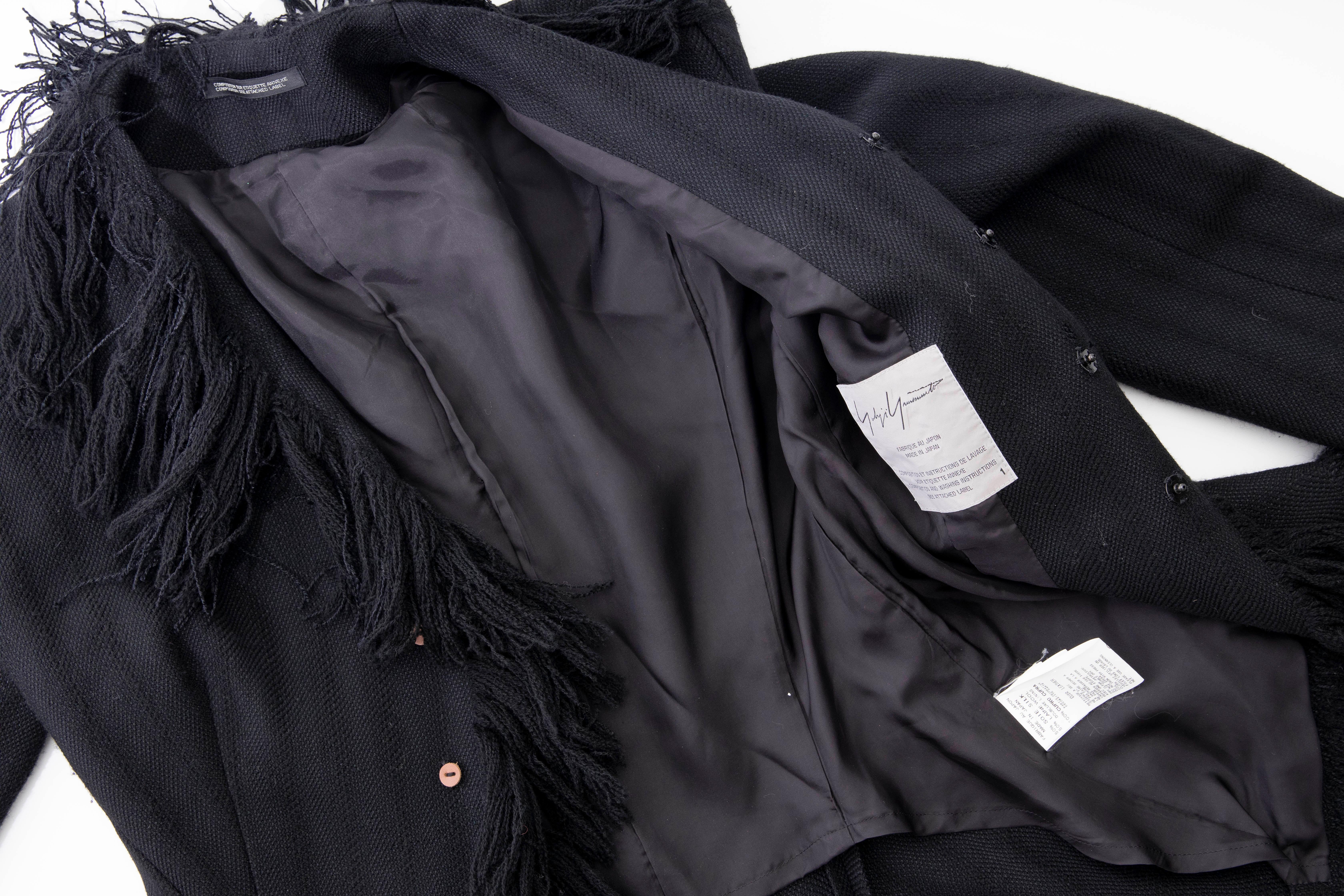 Yohji Yamamoto Runway Black Silk Wool Tweed Fringe Cutaway Jacket, Fall 2013 For Sale 10