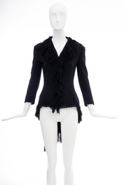 Yohji Yamamoto Runway Black Silk Wool Tweed Fringe Cutaway Jacket, Fall 2013