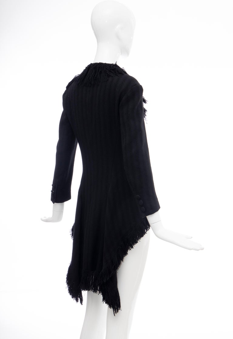 Yohji Yamamoto Runway Black Silk Wool Tweed Fringe Cutaway Jacket, Fall ...