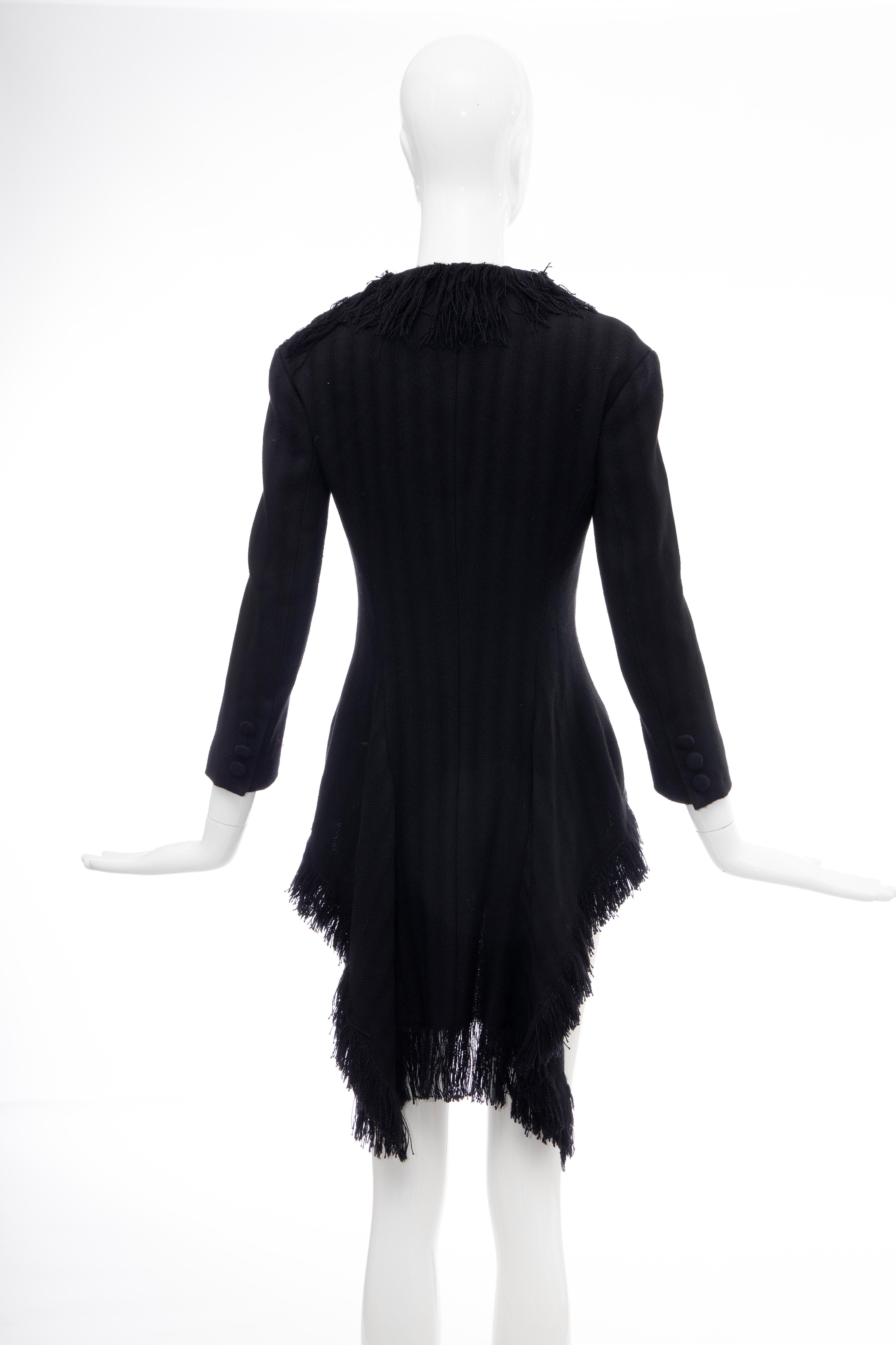 Yohji Yamamoto Runway Black Silk Wool Tweed Fringe Cutaway Jacket, Fall 2013 For Sale 4