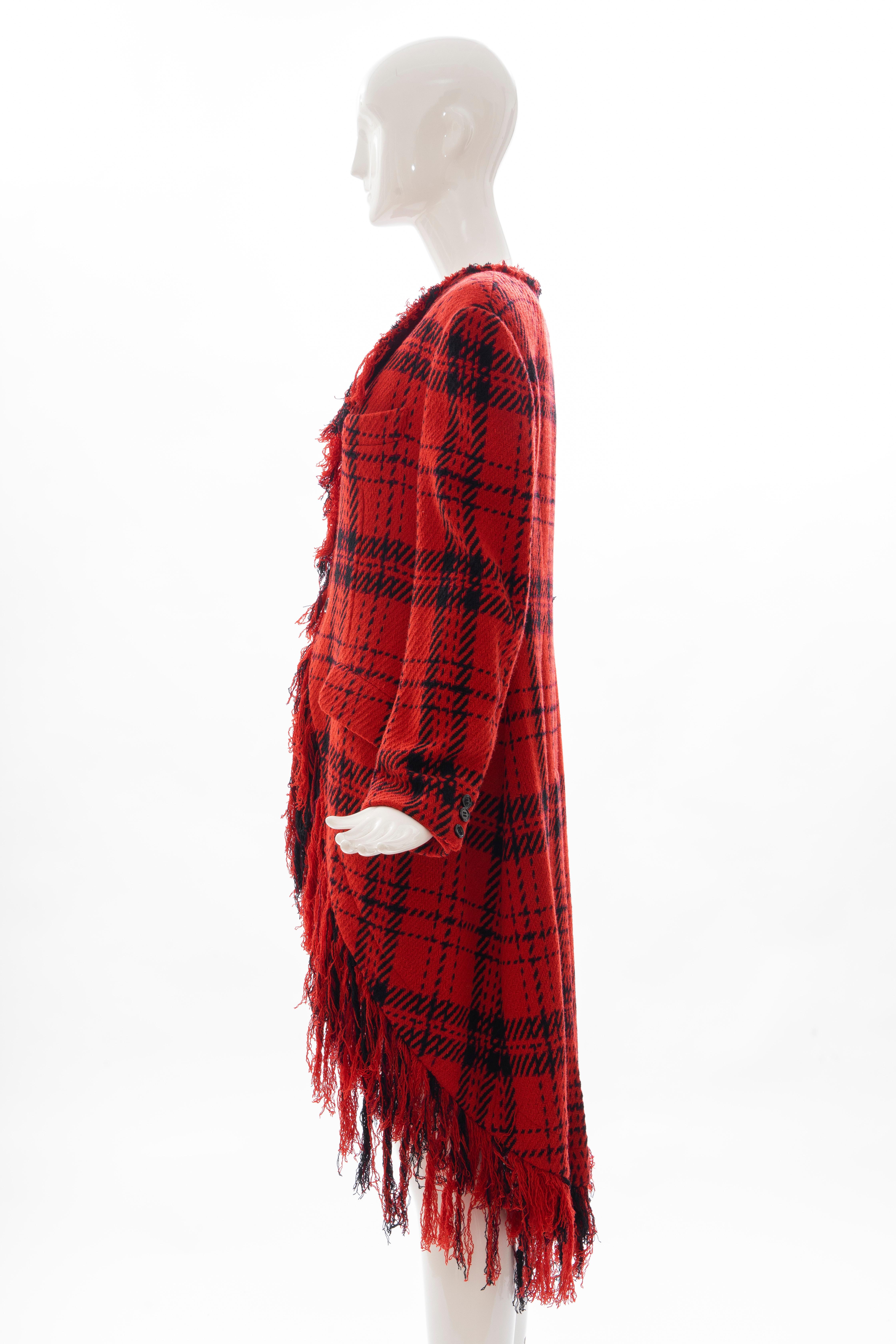 Yohji Yamamoto Runway Wool Nylon Tartan Button Front Fringed Jacket, Fall 2003 For Sale 5
