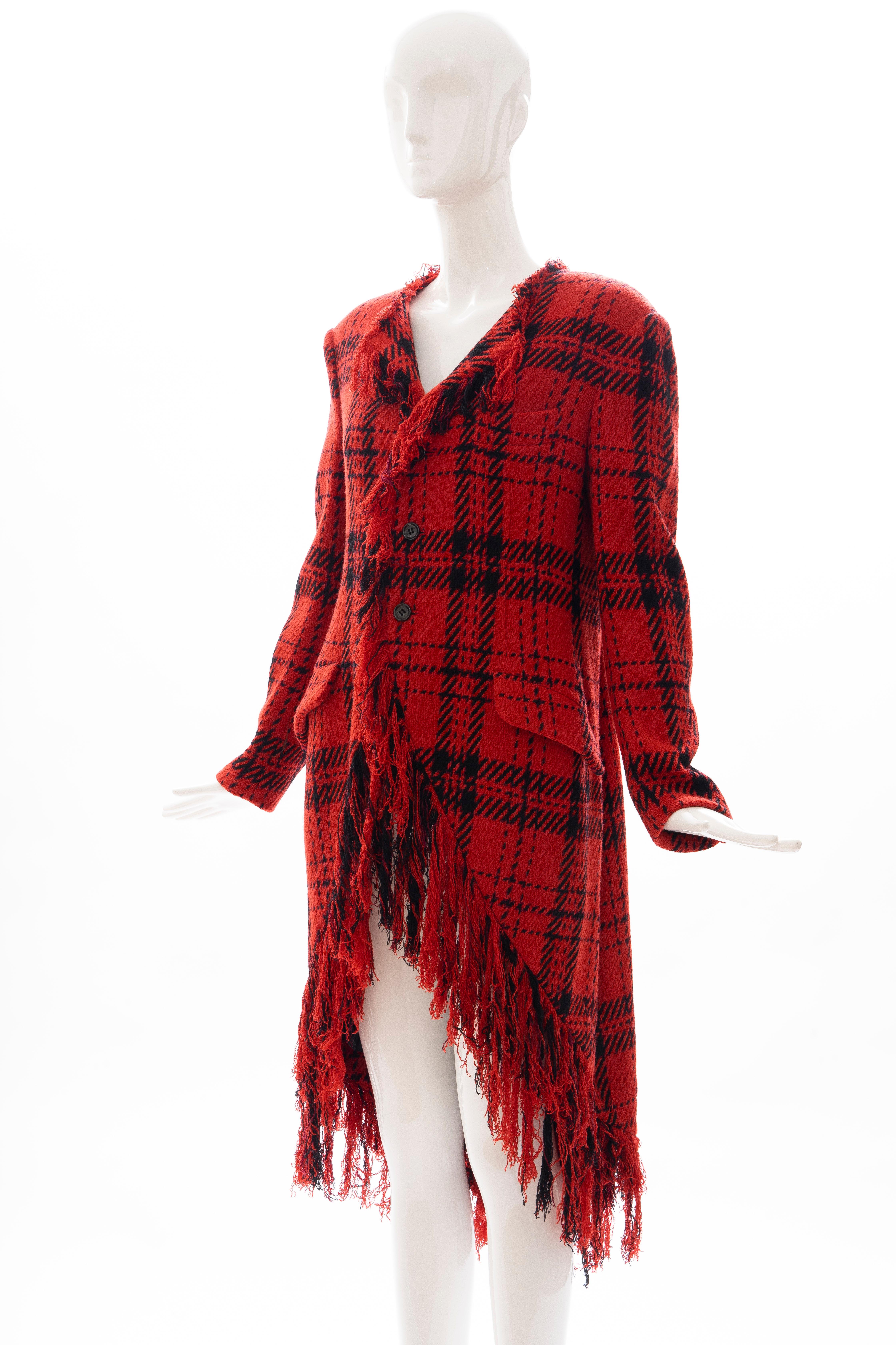 Yohji Yamamoto Runway Wool Nylon Tartan Button Front Fringed Jacket, Fall 2003 For Sale 6