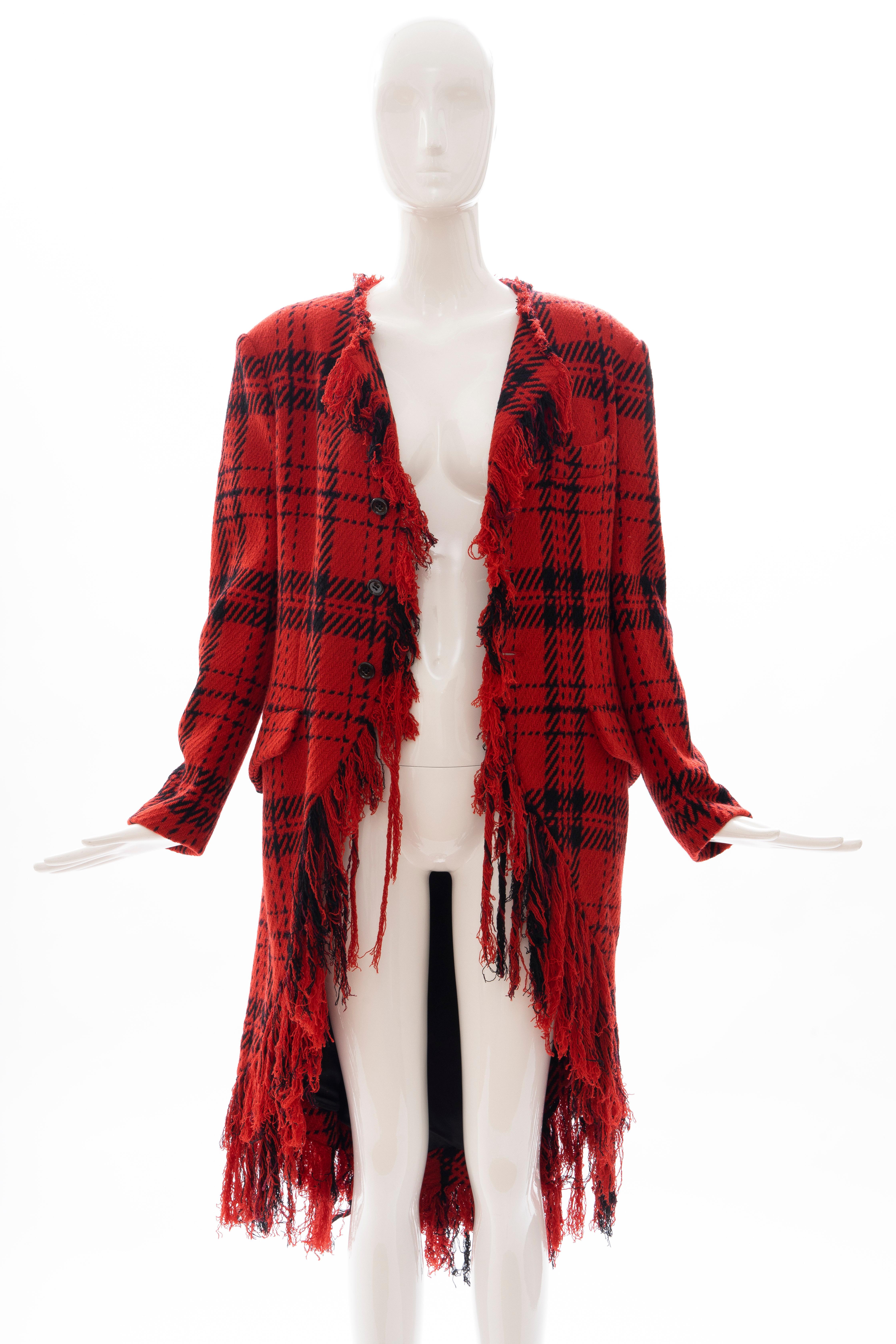 Yohji Yamamoto Runway Wool Nylon Tartan Button Front Fringed Jacket, Fall 2003 For Sale 7