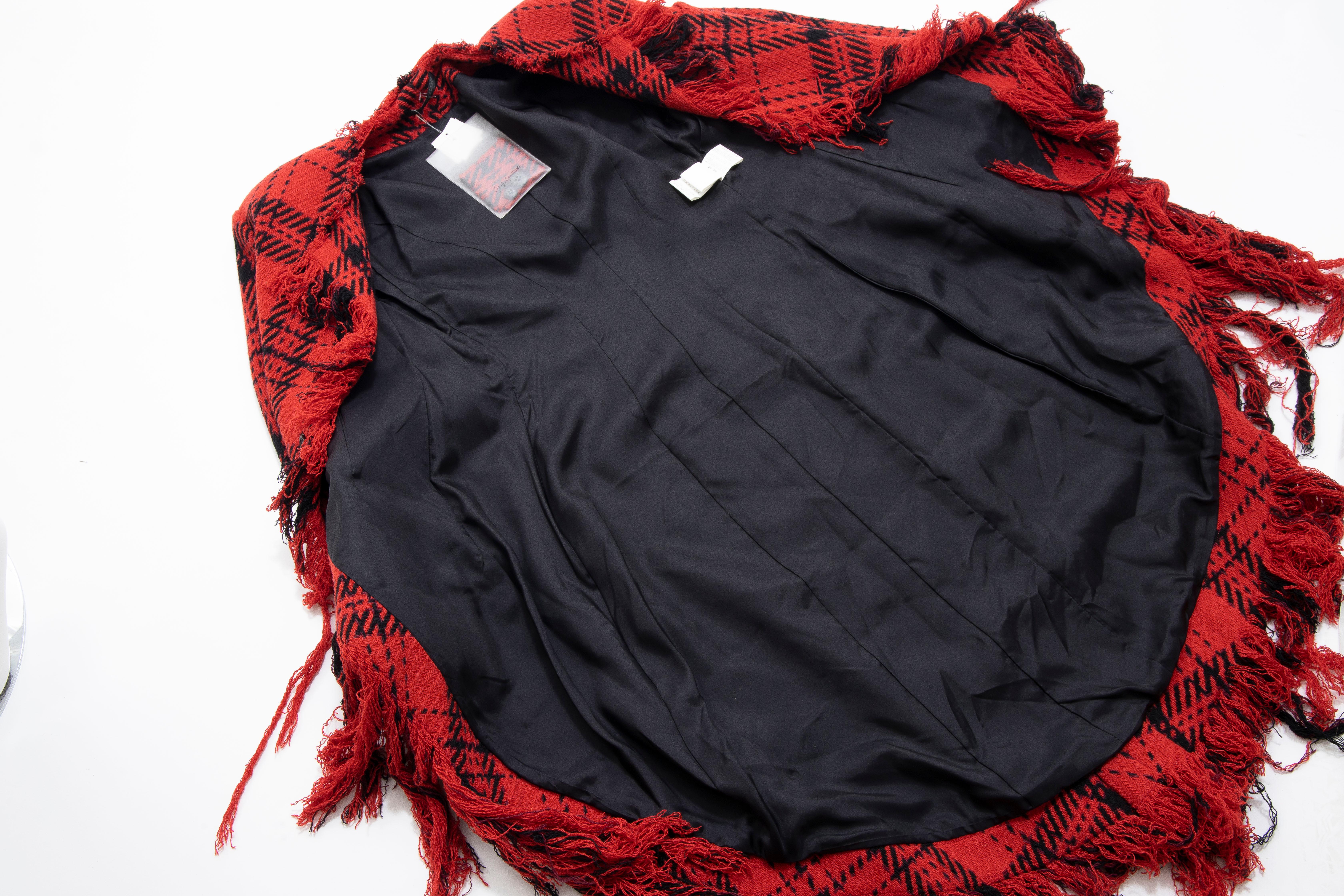 Yohji Yamamoto Runway Wool Nylon Tartan Button Front Fringed Jacket, Fall 2003 For Sale 10