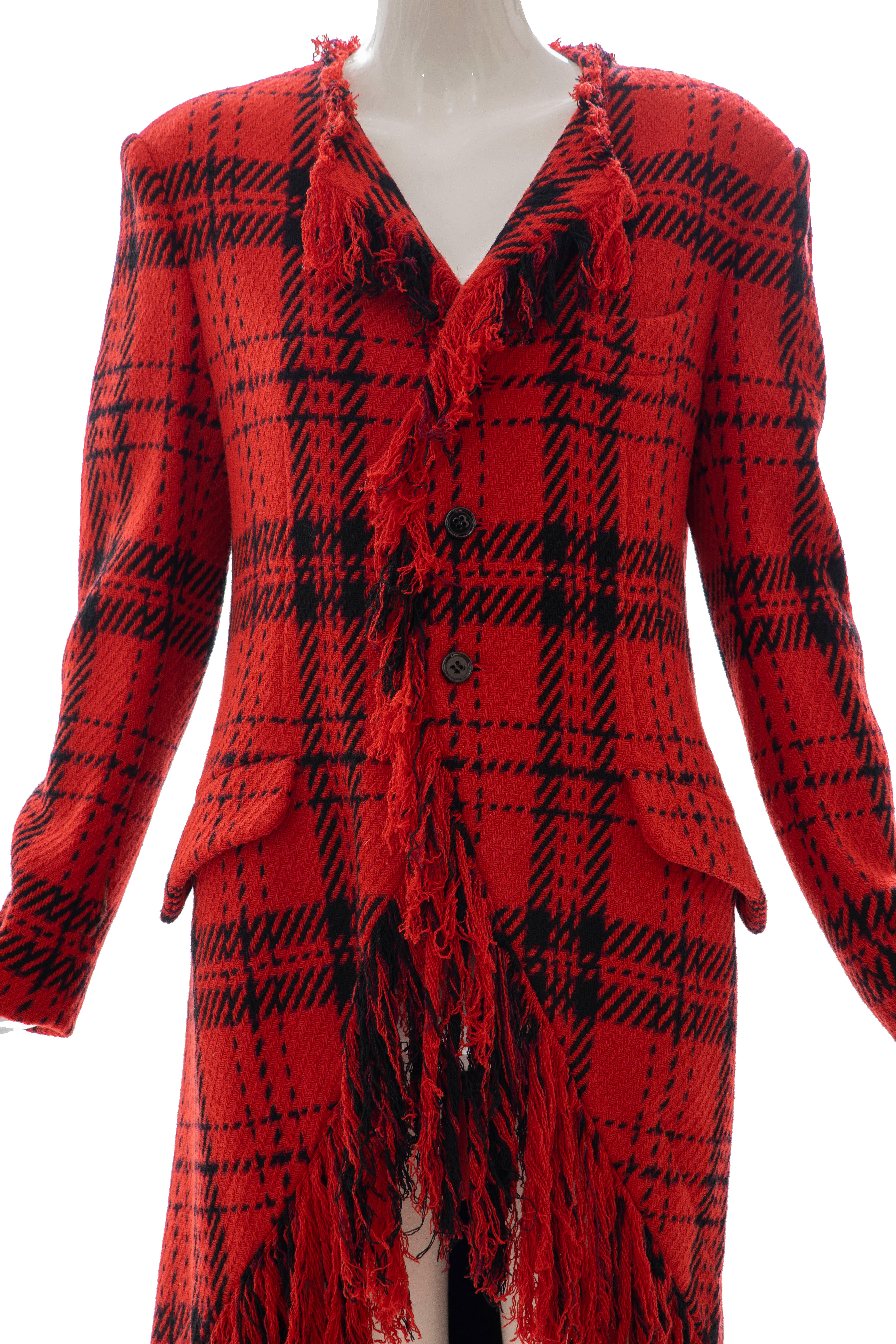 Yohji Yamamoto, Runway Fall 2003,  wool, nylon, tartan fringed jacket with dual front flap pockets, front welt pocket, front button closures and fully lined.

The jacket was exhibited at the V&A 