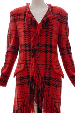 Yohji Yamamoto Runway Wool Nylon Tartan Button Front Fringed Jacket, Fall 2003