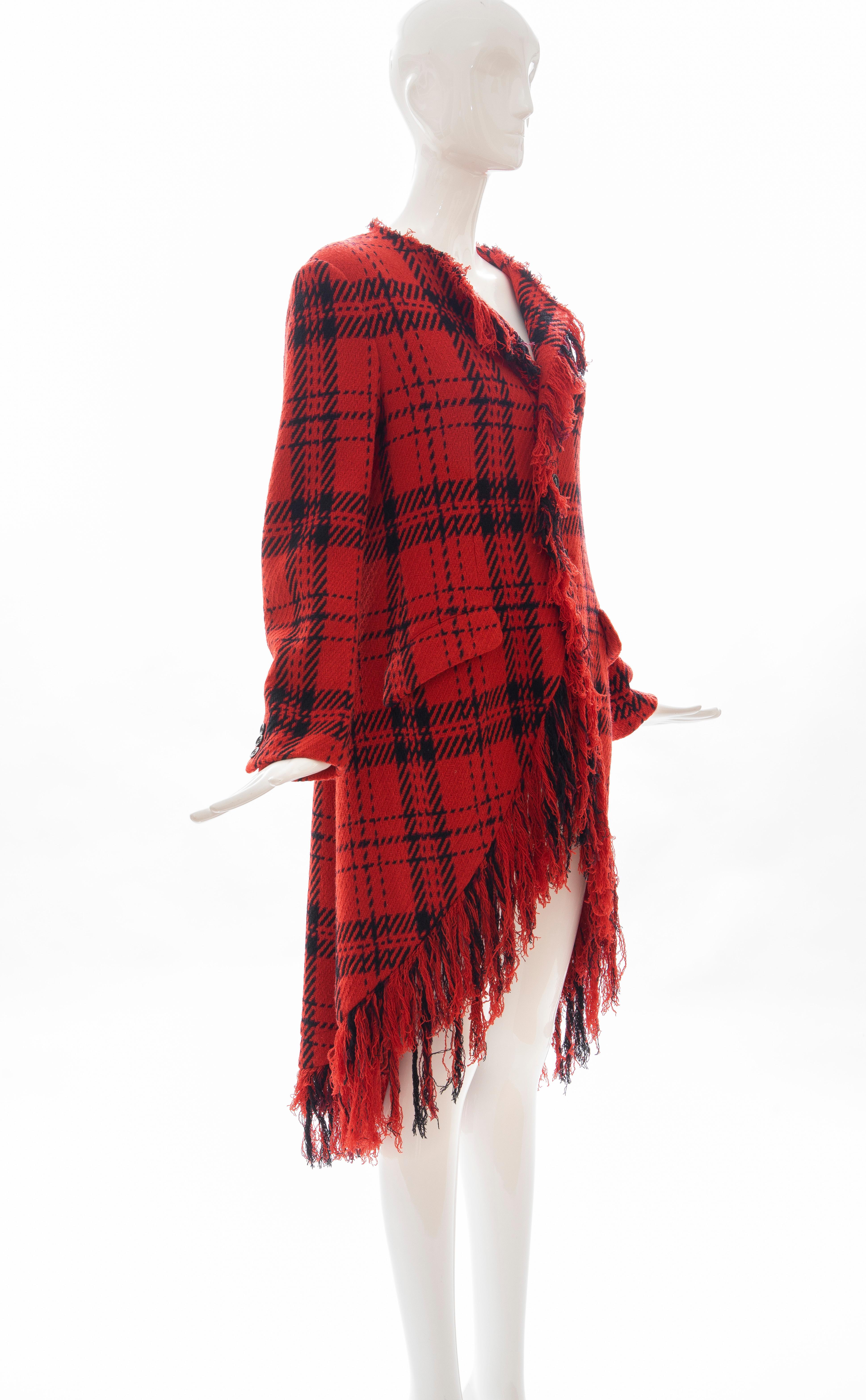 Yohji Yamamoto Runway Wool Nylon Tartan Button Front Fringed Jacket, Fall 2003 In New Condition For Sale In Cincinnati, OH