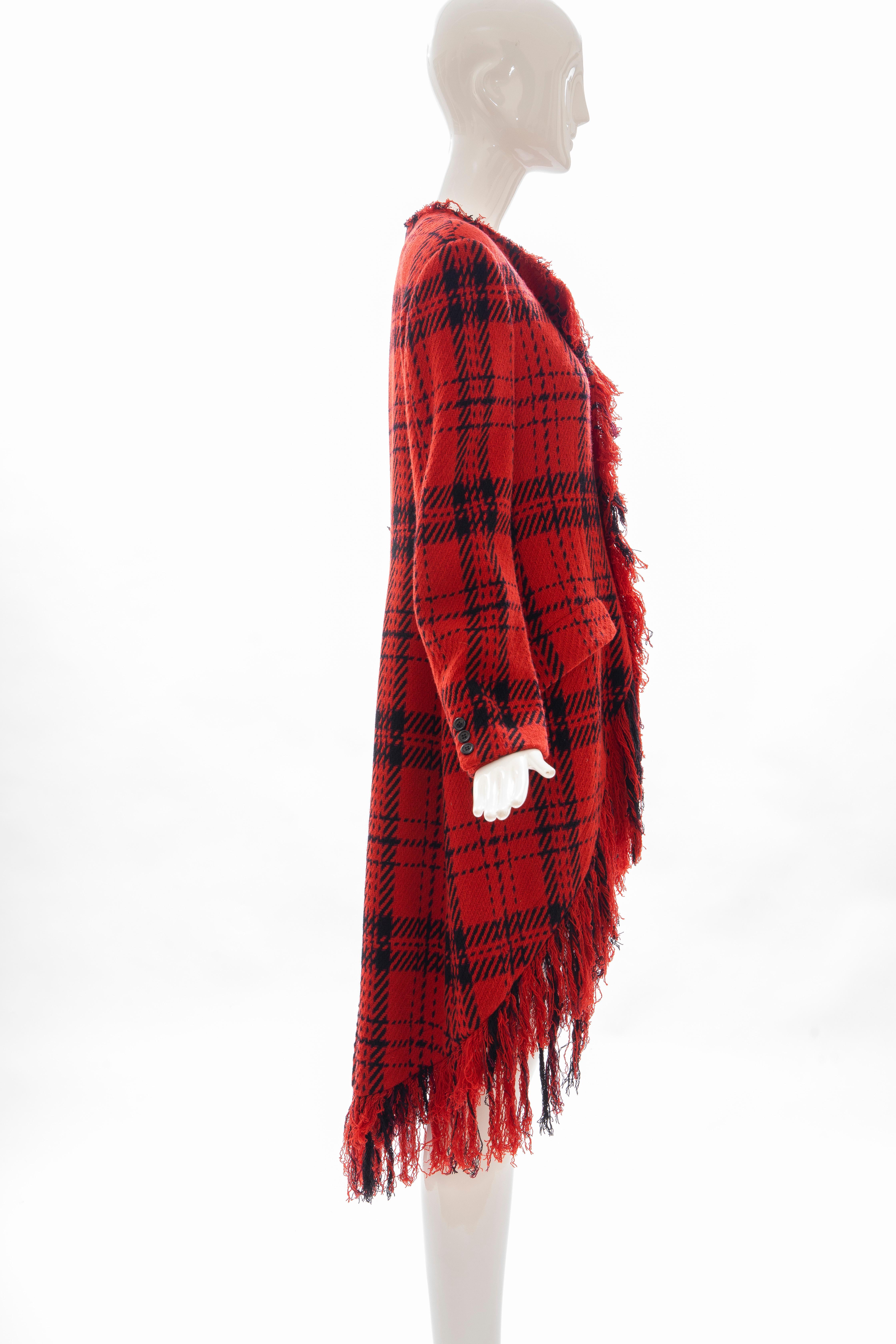 Women's Yohji Yamamoto Runway Wool Nylon Tartan Button Front Fringed Jacket, Fall 2003 For Sale
