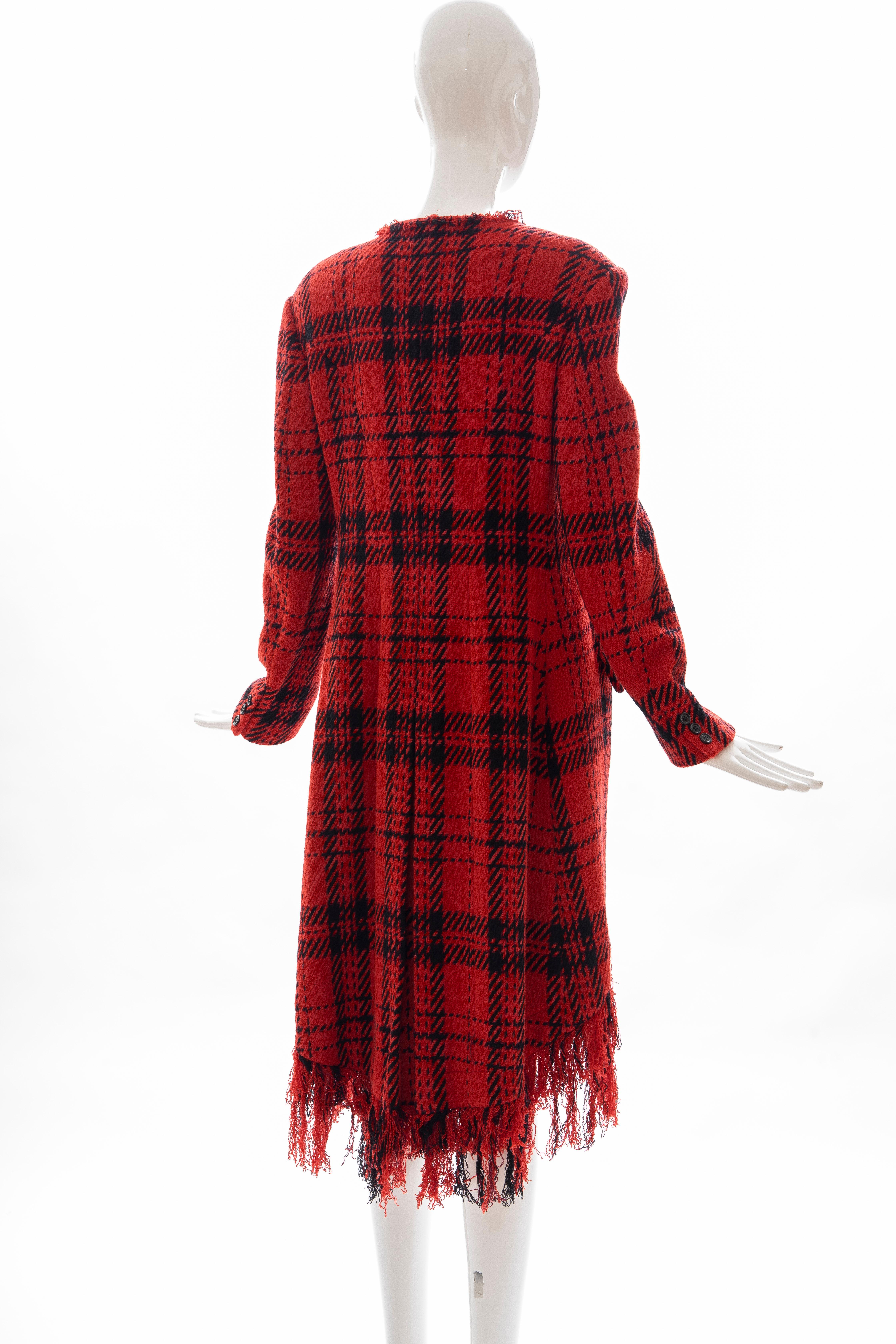Yohji Yamamoto Runway Wool Nylon Tartan Button Front Fringed Jacket, Fall 2003 For Sale 1