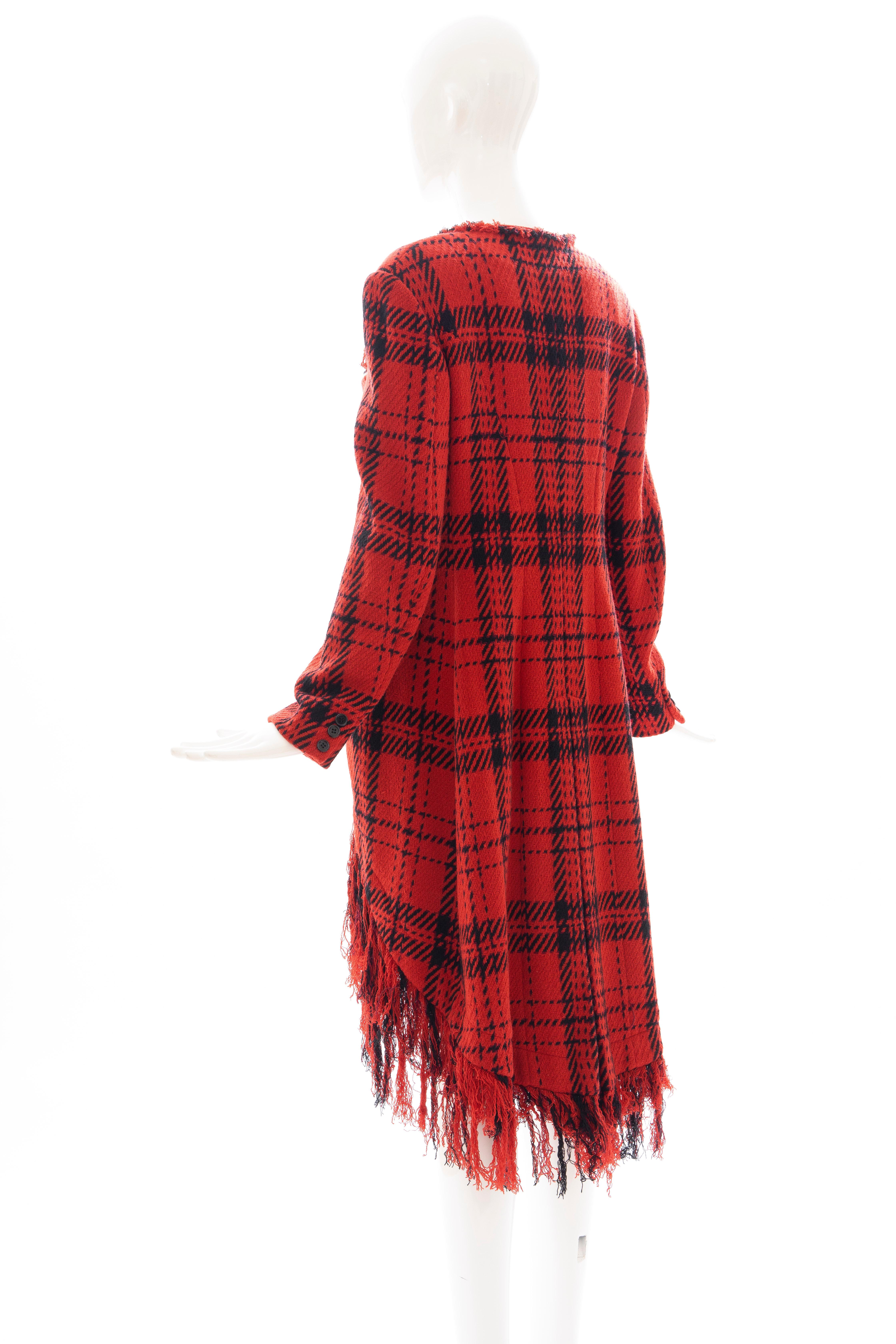 Yohji Yamamoto Runway Wool Nylon Tartan Button Front Fringed Jacket, Fall 2003 For Sale 3
