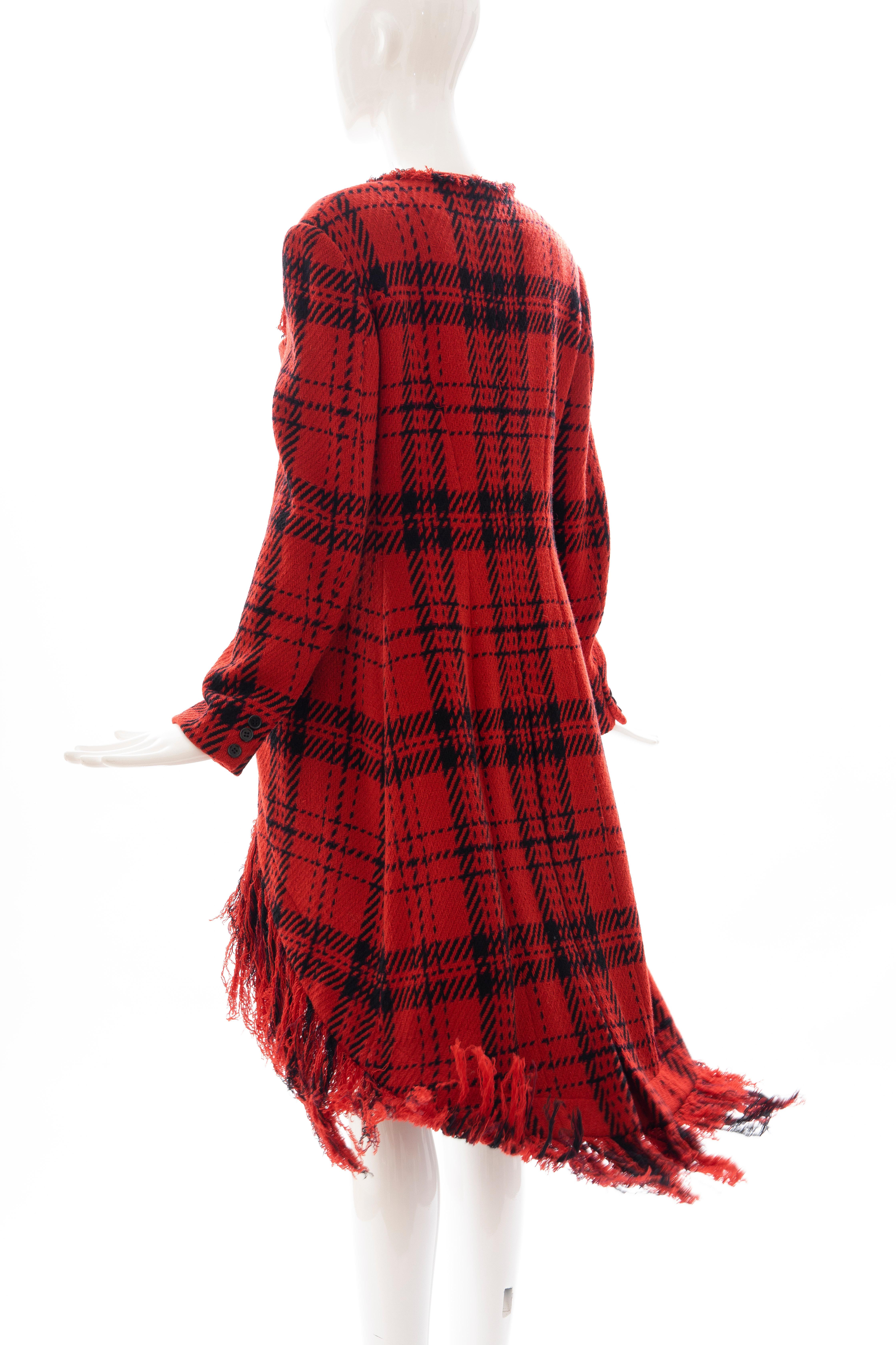 Yohji Yamamoto Runway Wool Nylon Tartan Button Front Fringed Jacket, Fall 2003 For Sale 4