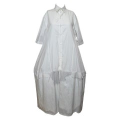 Yohji Yamamoto S/S 2020 White Balloon-Hem Embellished Shirt Dress