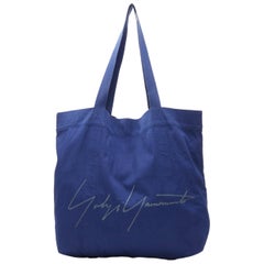 YOHJI YAMAMOTO Signature logo grey print blue fabric casual tote bag