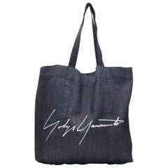 YOHJI YAMAMOTO Signature logo white print blue denim fabric casual tote bag
