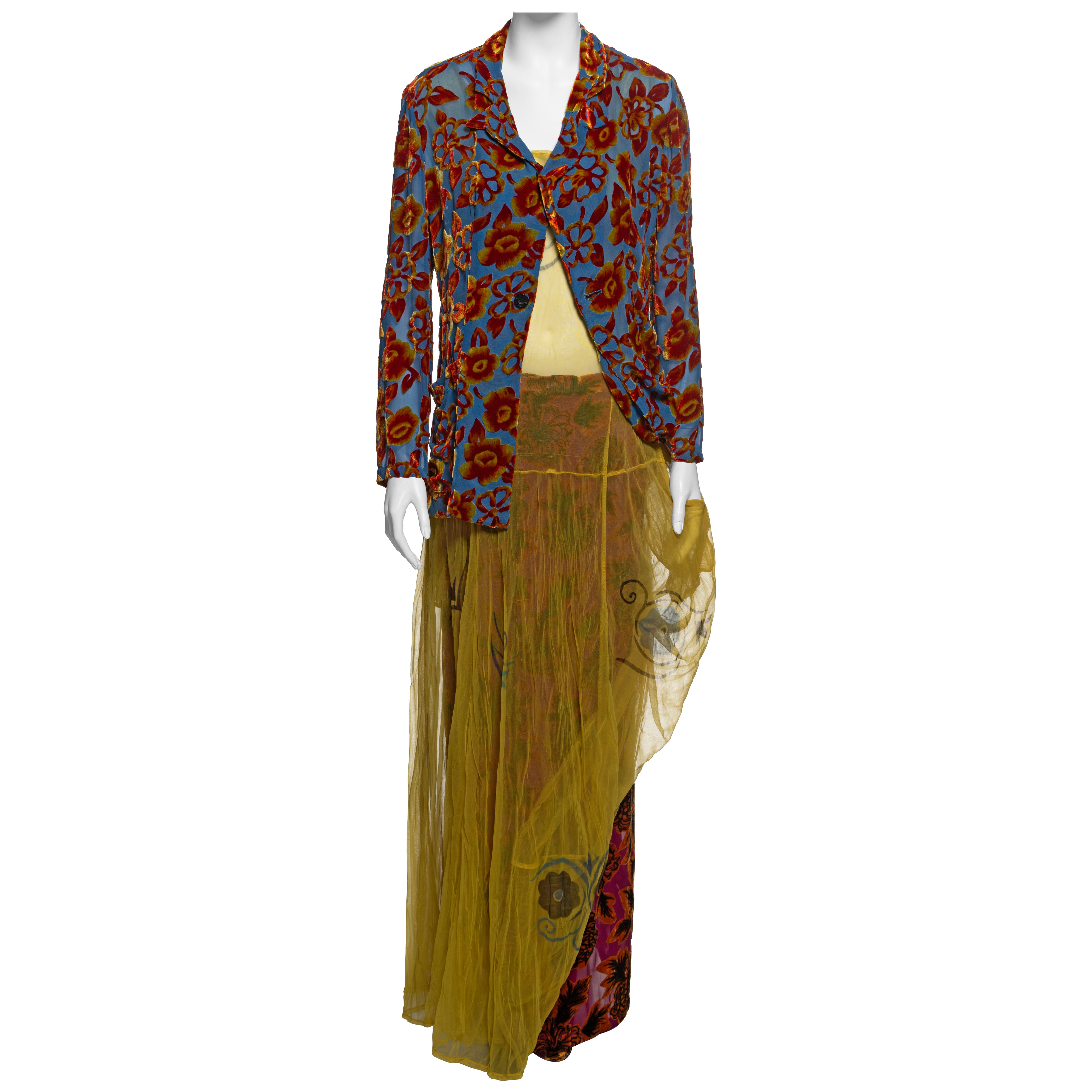 Yohji Yamamoto Silk Devoré Blazer, Skirt & Dress Runway Ensemble, SS 1997