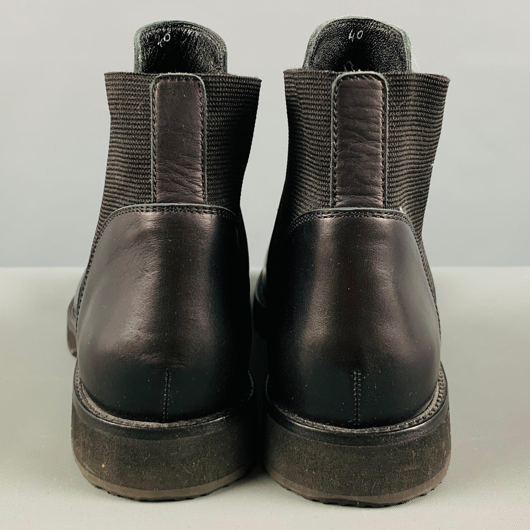 YOHJI YAMAMOTO Size 10 Black Leather Mixed Materials Boots In Good Condition For Sale In San Francisco, CA