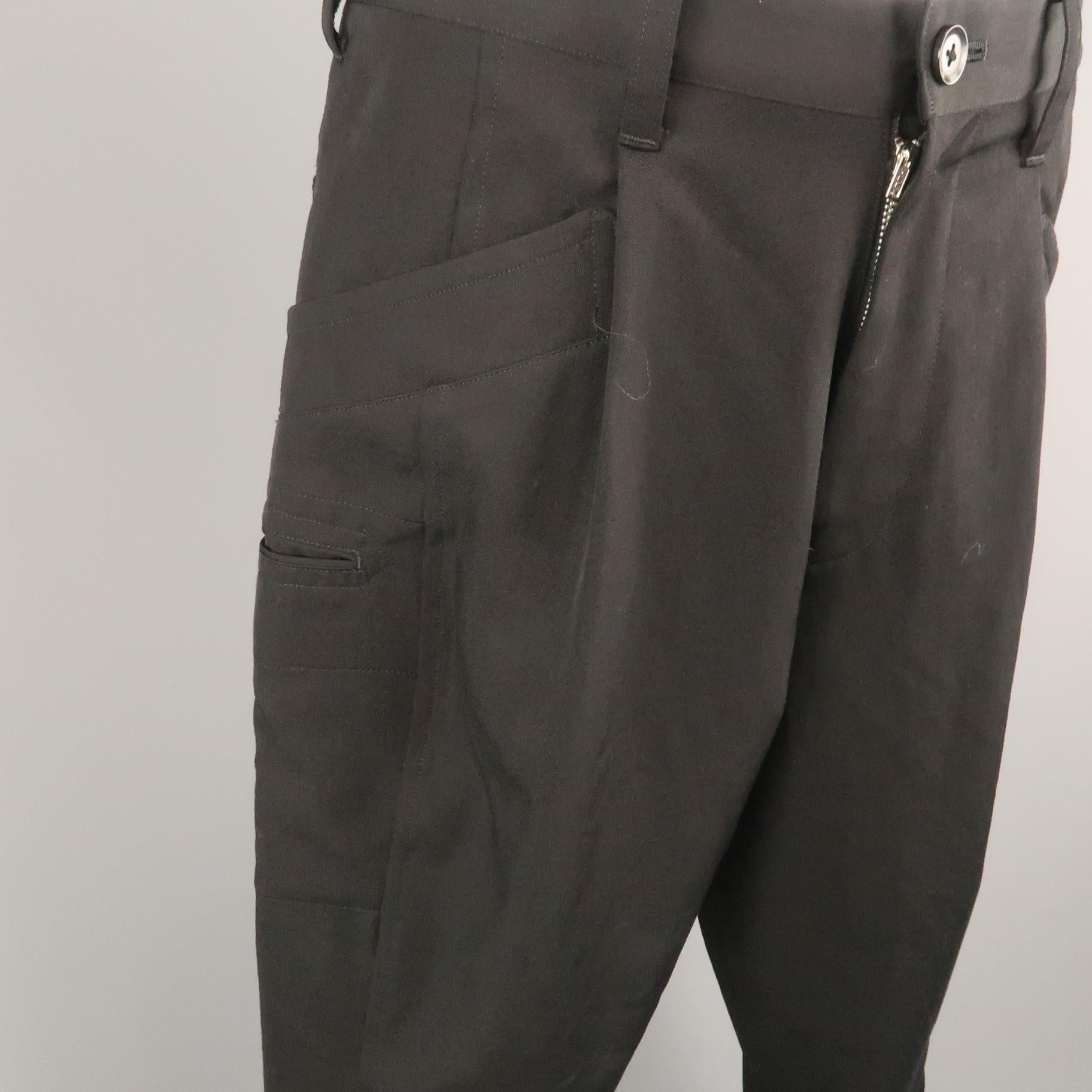 YOHJI YAMAMOTO Size 32 Black Solid Wool 28 Zip Fly Casual Pants In Good Condition In San Francisco, CA