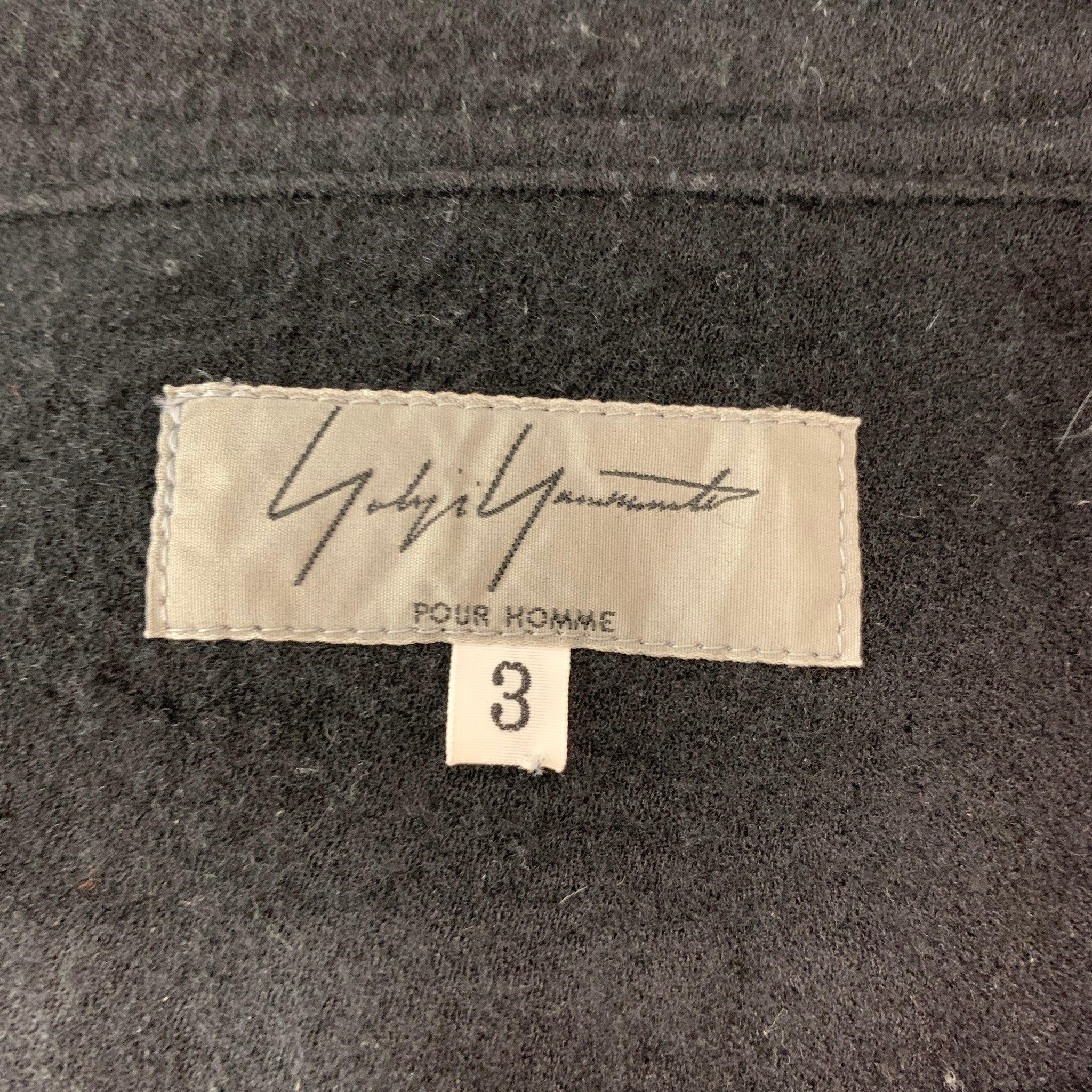 YOHJI YAMAMOTO Größe L Schwarzer Mantel aus Wolle mit Kontraststich und Patch-Taschen im Angebot 4