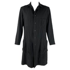YOHJI YAMAMOTO Size L Black Contrast Stitch Wool Patch Pockets Coat