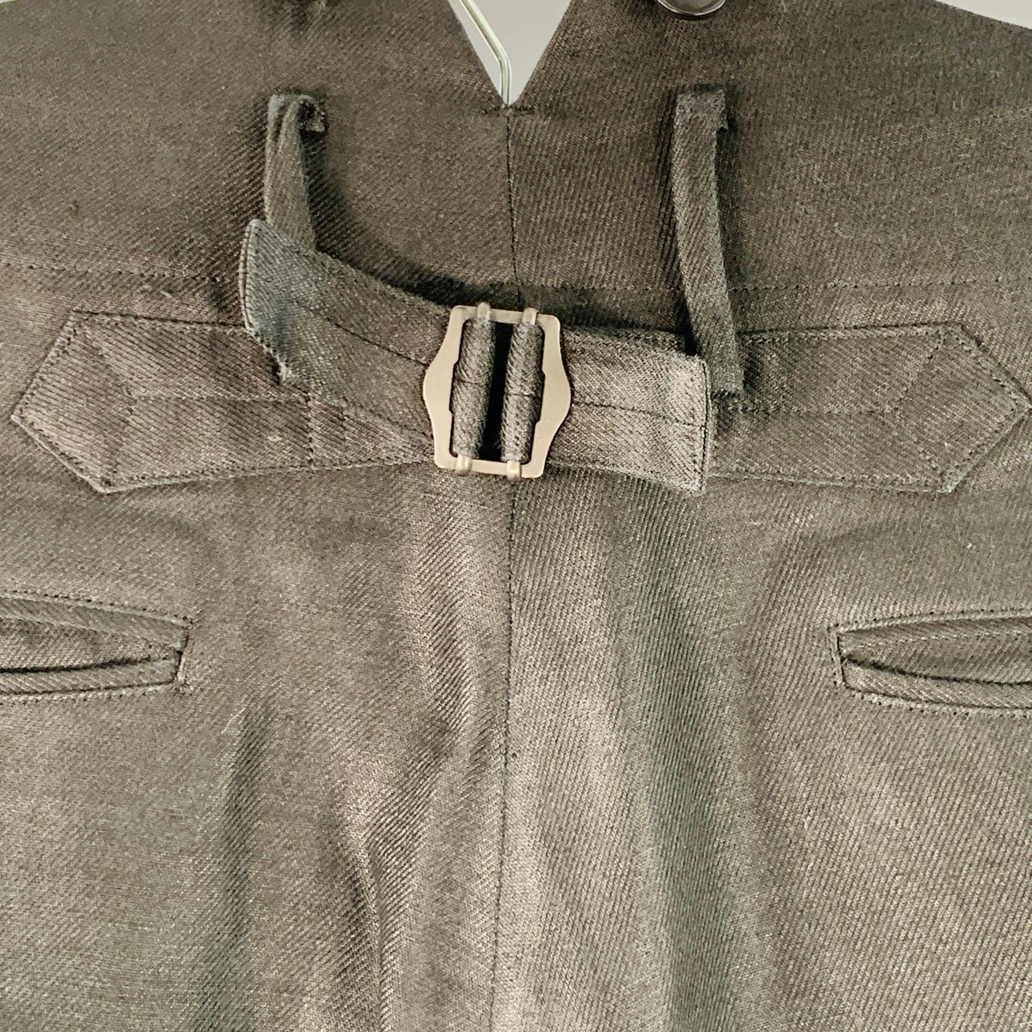 YOHJI YAMAMOTO Size L Black Red Contrast Trim Linen Back Cinch High Waist Dress Pants Excellent état - En vente à San Francisco, CA
