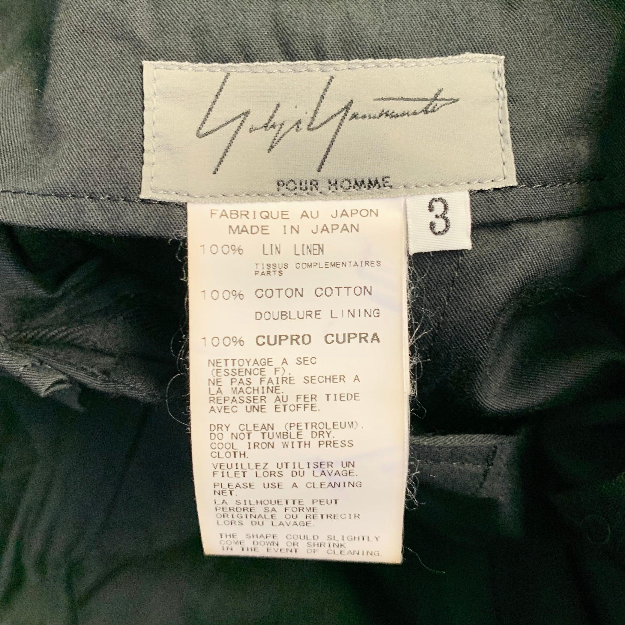 YOHJI YAMAMOTO Size L Black Red Contrast Trim Linen Back Cinch High Waist Dress Pants en vente 1