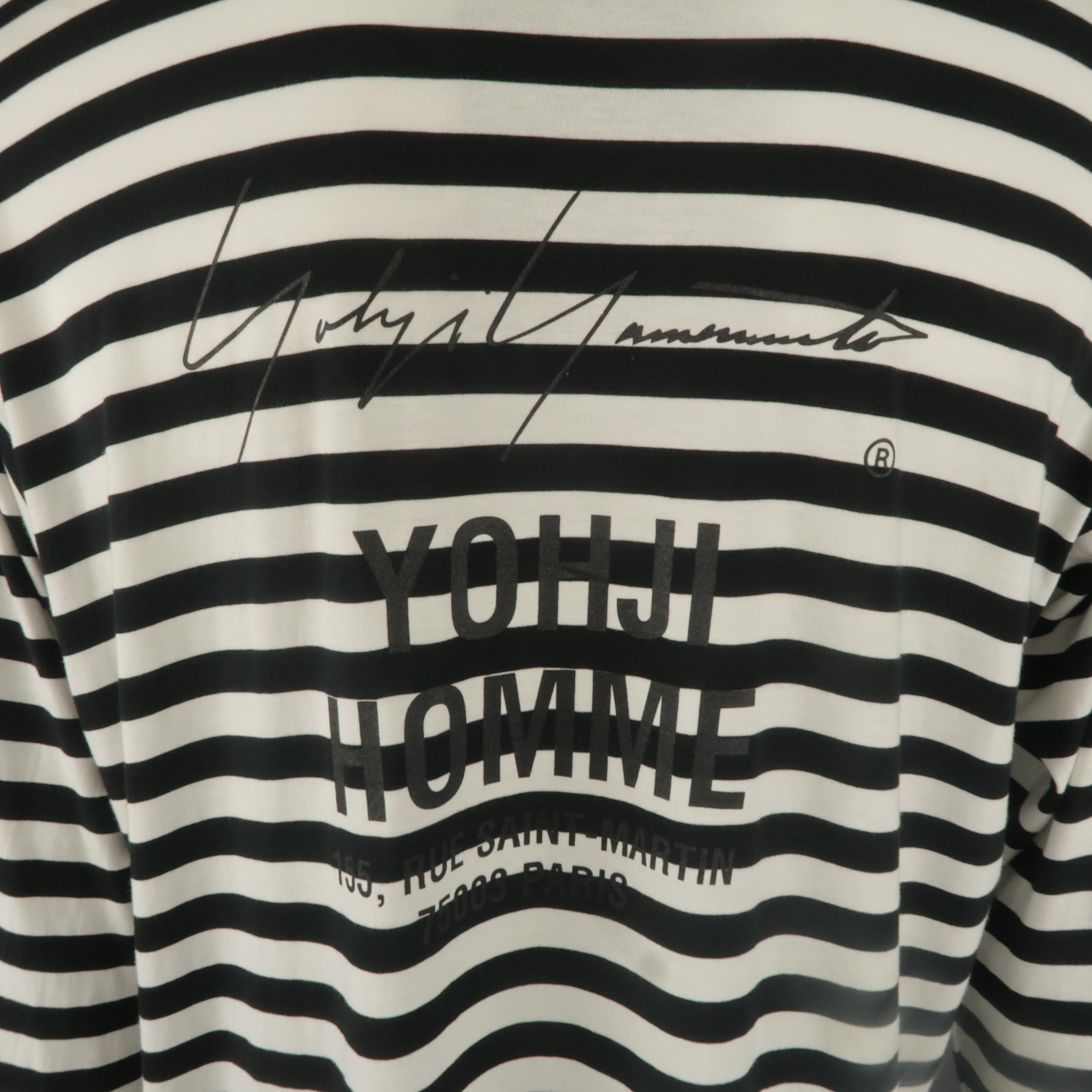 YOHJI YAMAMOTO Size L Black & White Stripe YOHJI HOMME Long Sleeve T Shirt In New Condition In San Francisco, CA