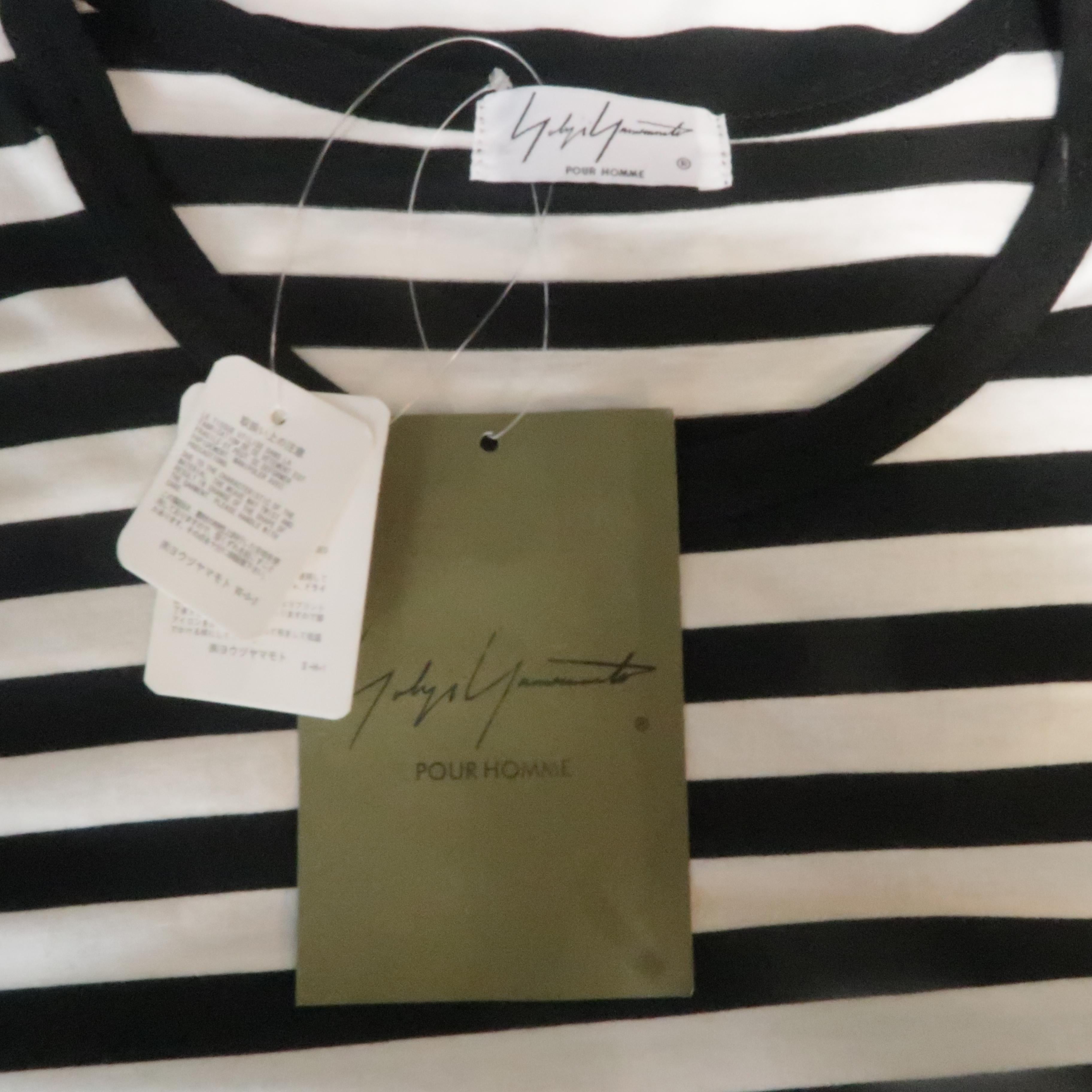 YOHJI YAMAMOTO Size L Black & White Stripe YOHJI HOMME Long Sleeve T Shirt 1