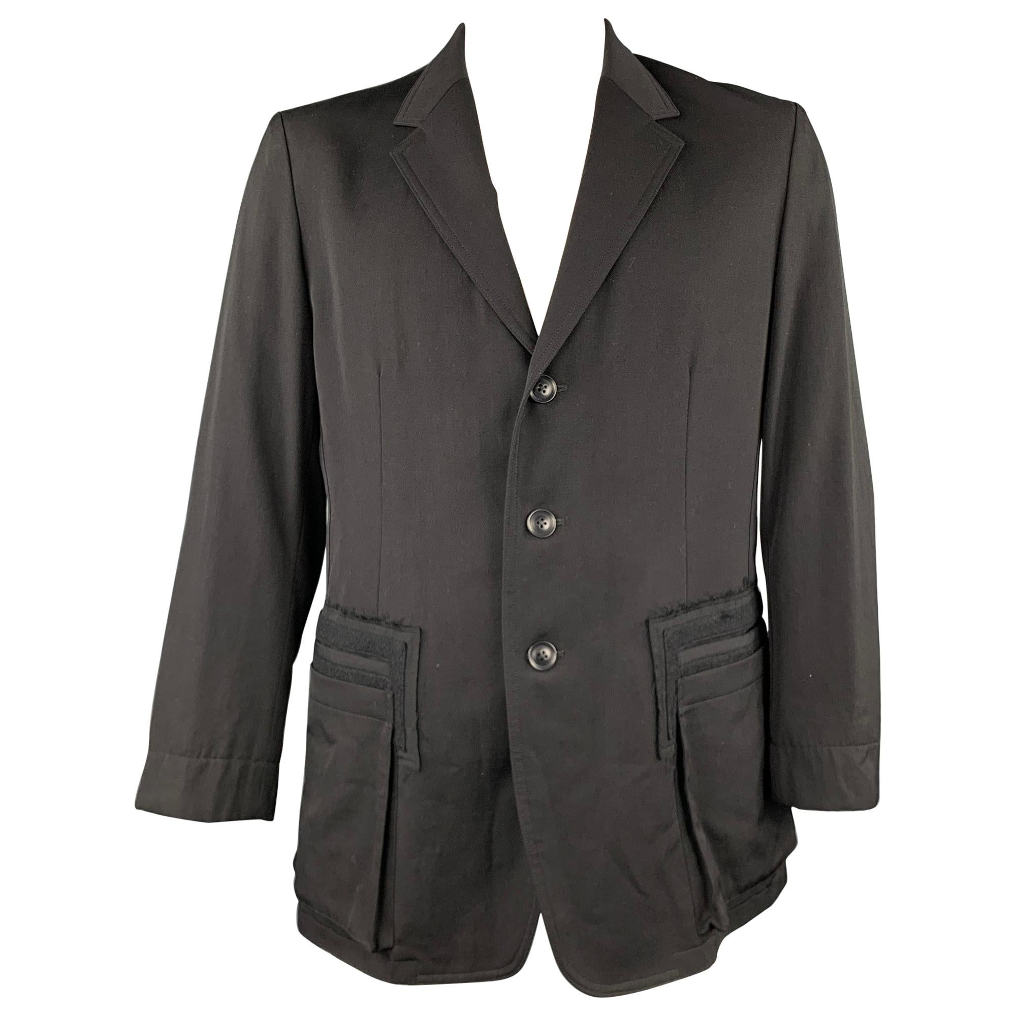 YOHJI YAMAMOTO Size L Black Wool Notch Lapel Buttoned Jacket