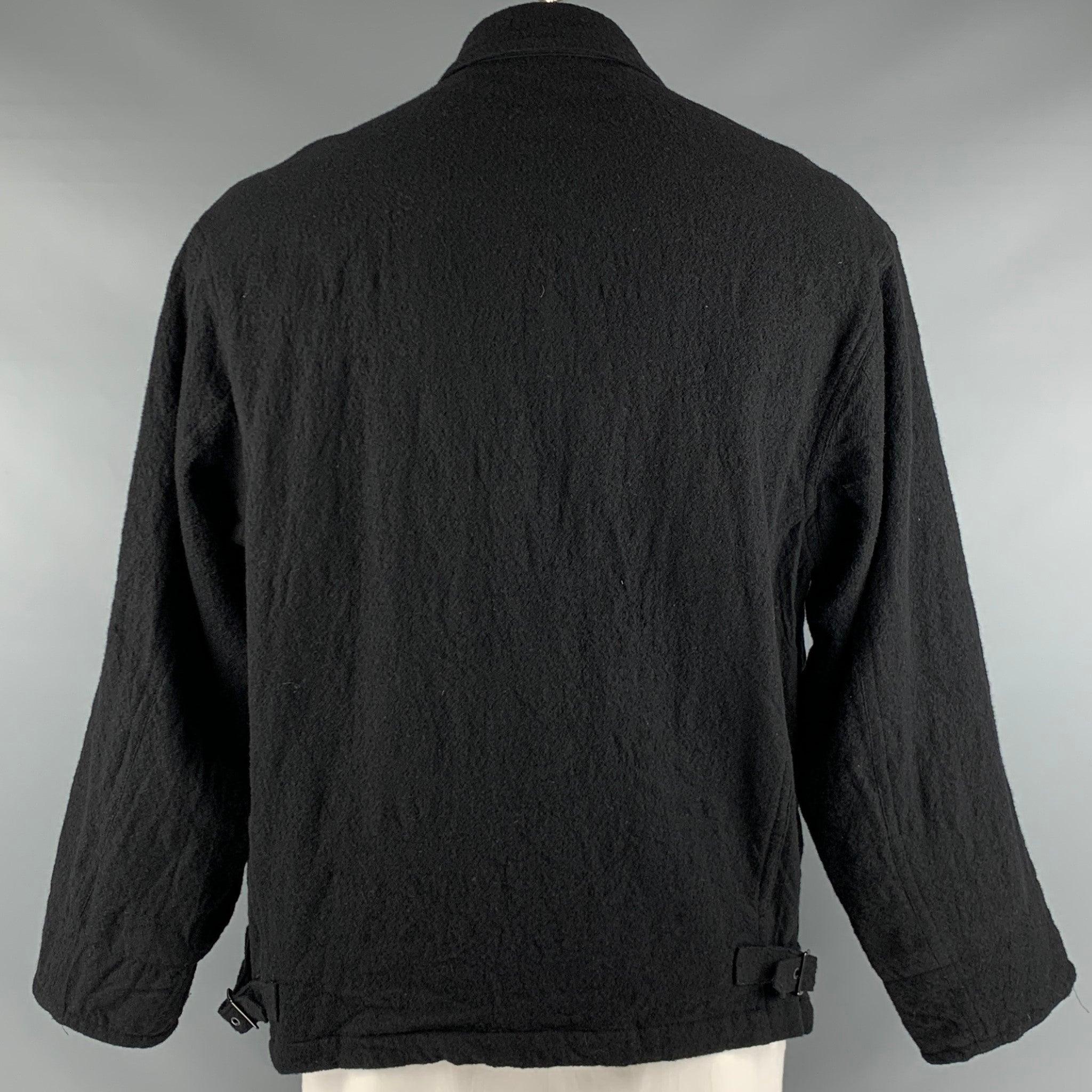 YOHJI YAMAMOTO Size L Black Wool Zip Up Jacket In Good Condition For Sale In San Francisco, CA