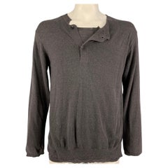 YOHJI YAMAMOTO Size L Charcoal Knitted Cotton Cashmere Henley Pullover