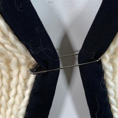 YOHJI YAMAMOTO Größe L Creme Schwarz Wolle Kontrastbesatz Strickjacke