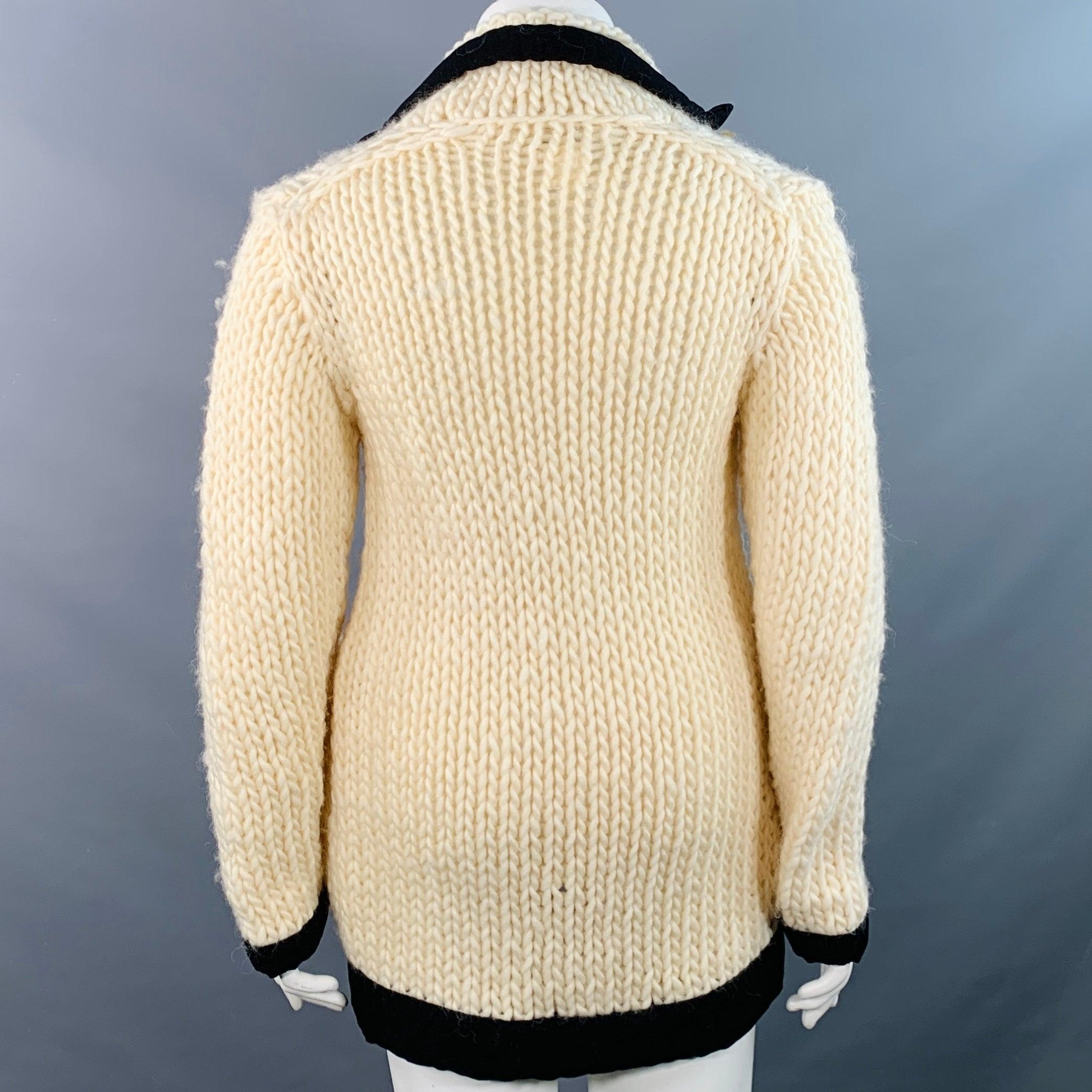 YOHJI YAMAMOTO Size L Cream Black Wool Contrast Trim Cardigan Bon état - En vente à San Francisco, CA