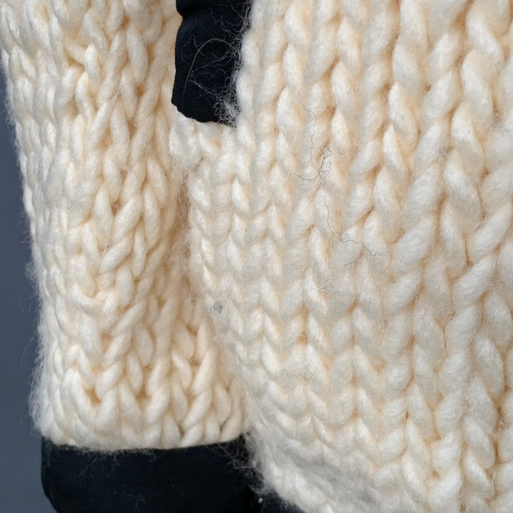 YOHJI YAMAMOTO Size L Cream Black Wool Contrast Trim Cardigan en vente 1