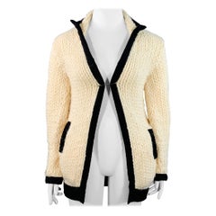 YOHJI YAMAMOTO Size L Cream Black Wool Contrast Trim Cardigan