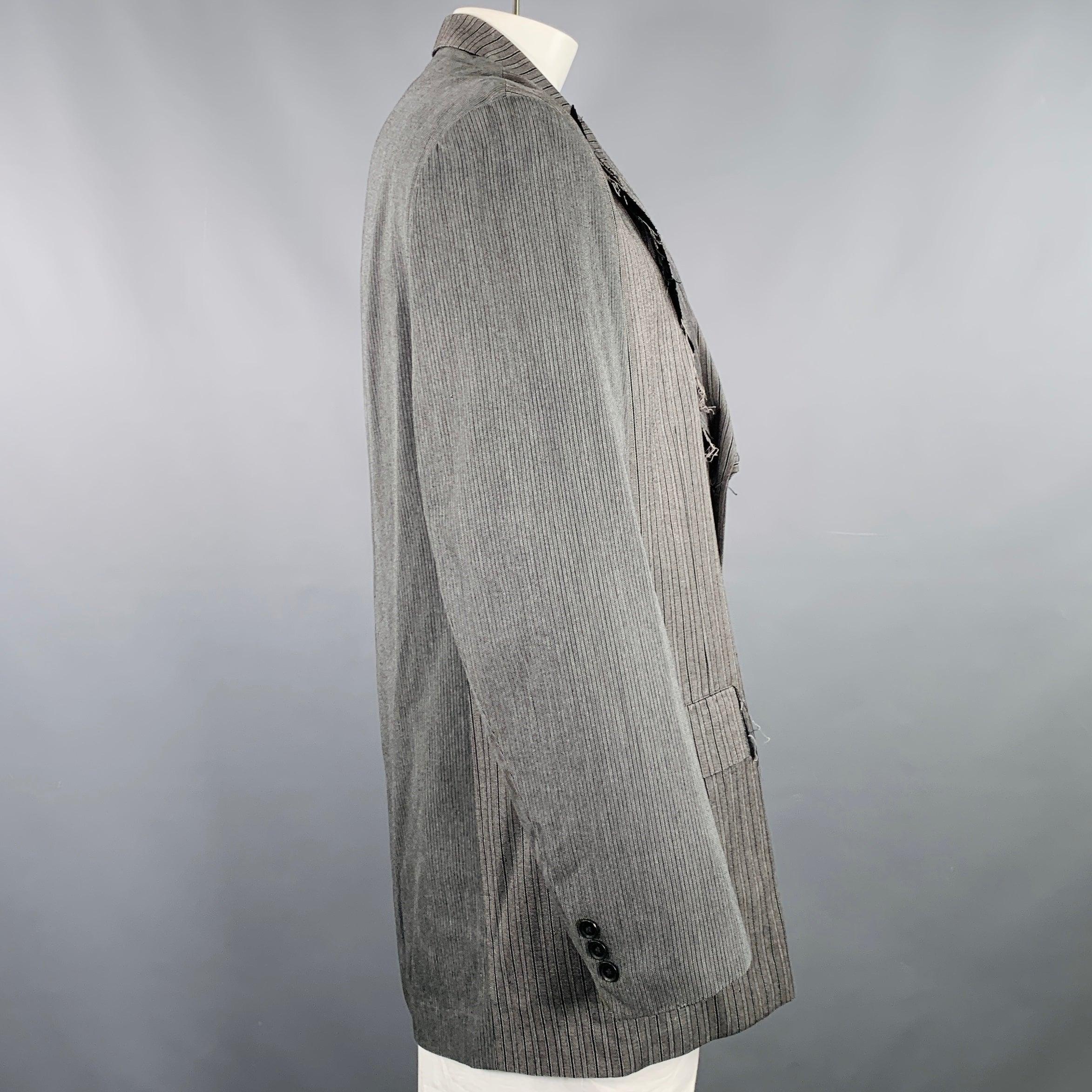 Nero Yohji Yamamoto Giacca in misto seta a righe grigie e nere taglia L. in vendita