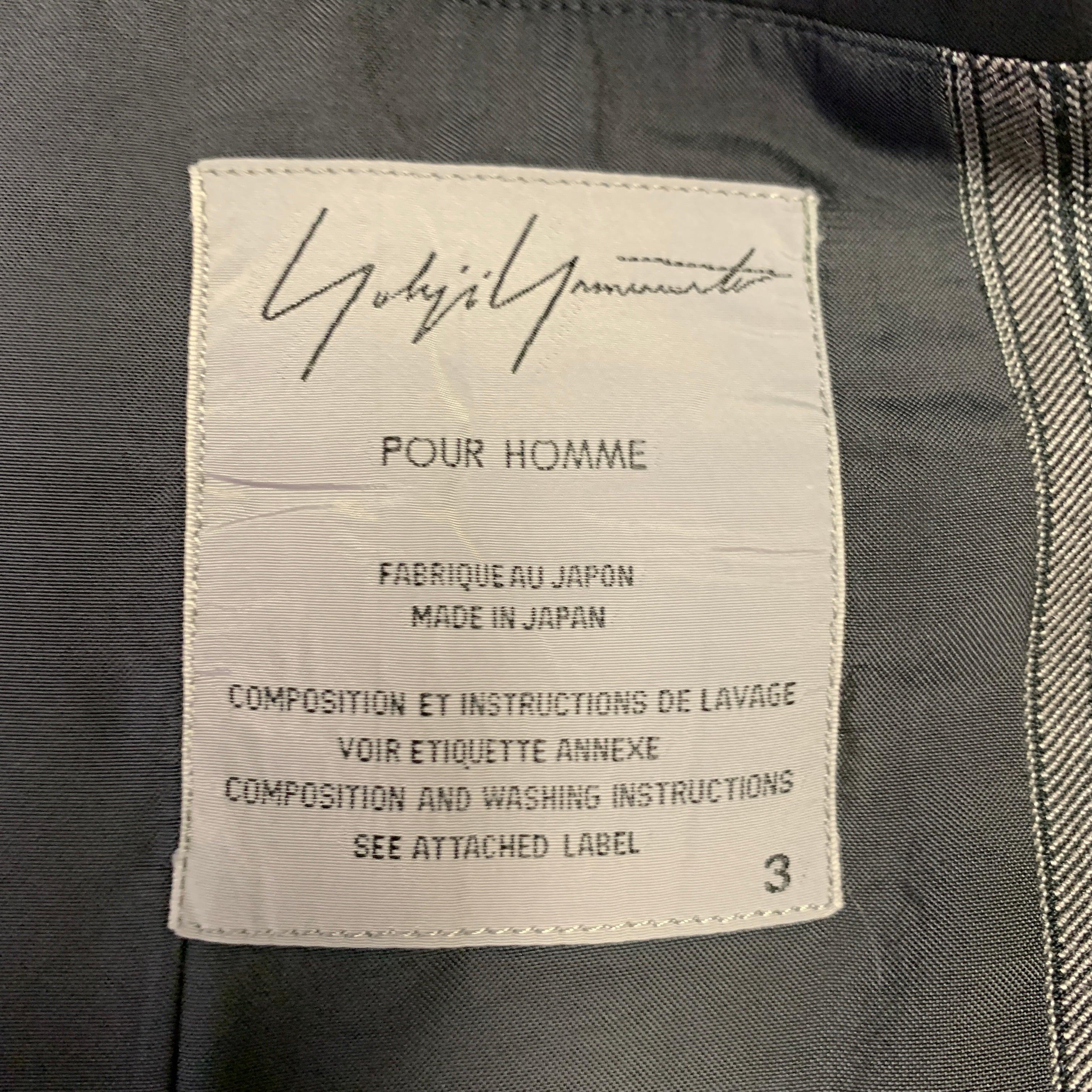 Yohji Yamamoto Giacca in misto seta a righe grigie e nere taglia L. in vendita 2