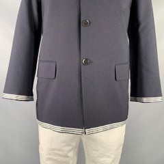 YOHJI YAMAMOTO Size L Navy White Contrast Trim Wool Polyester Sport Coat