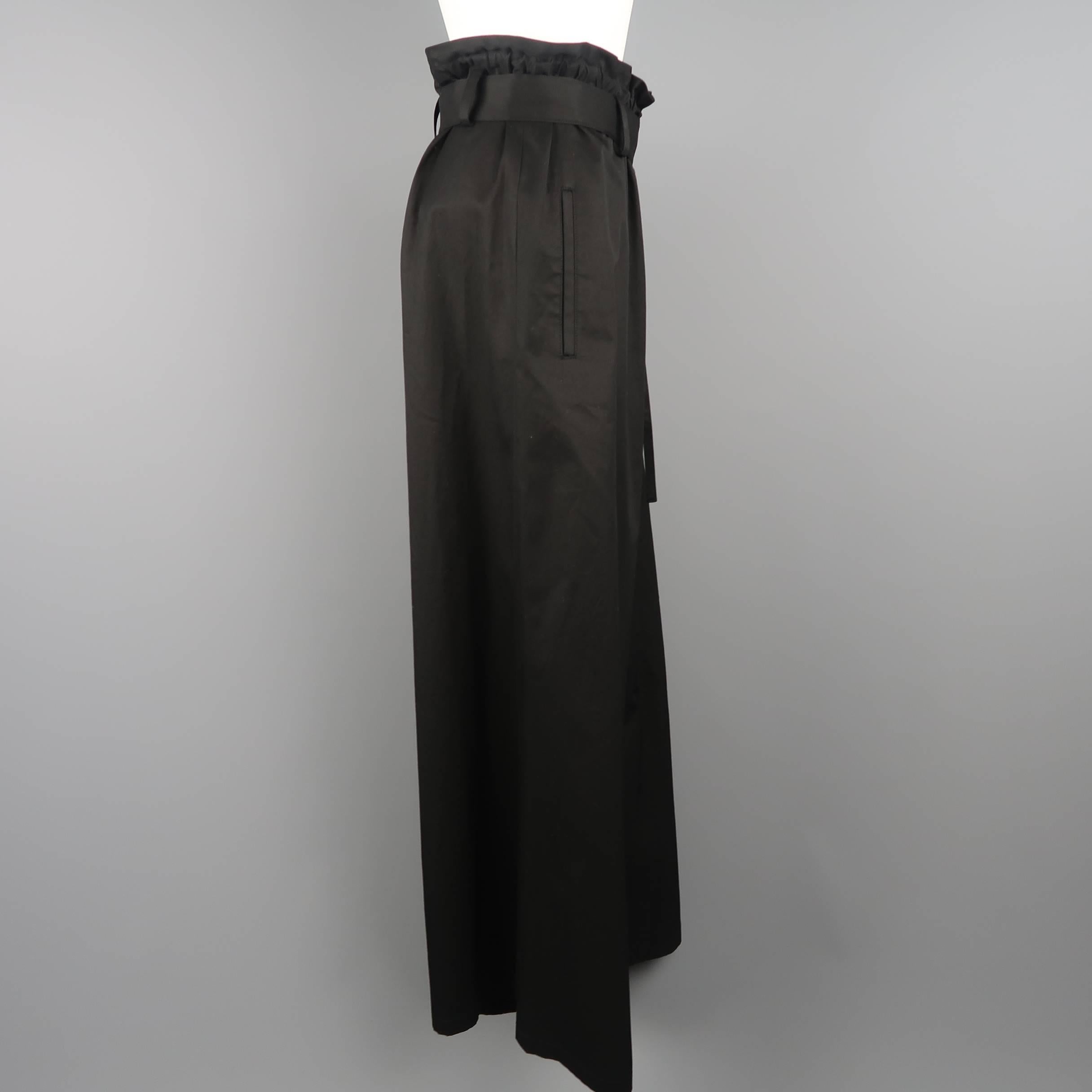 Yohji Yamamoto Black Cotton Wide Leg Belted Dress Pants In Excellent Condition In San Francisco, CA